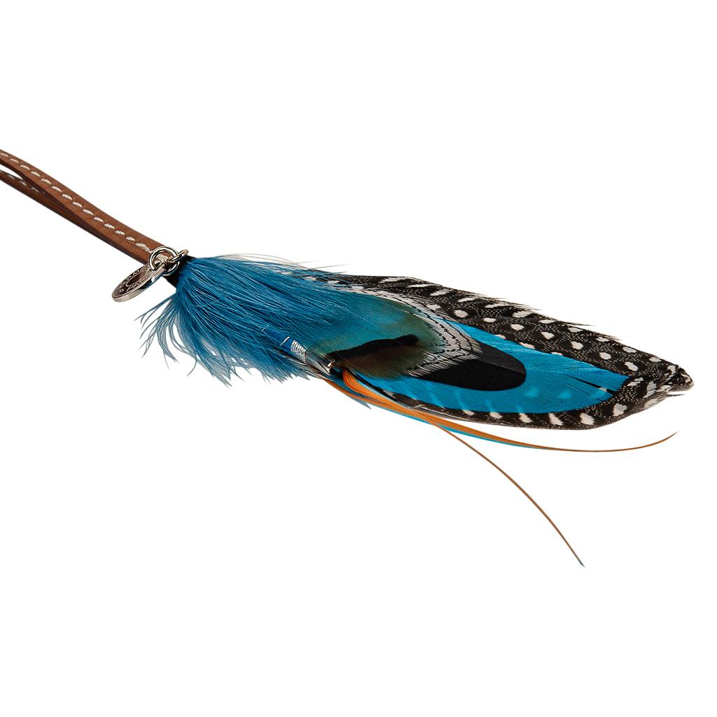 Hermes Gri Gri Mouche Fly Feather Bag Charm Blue For Sale 2