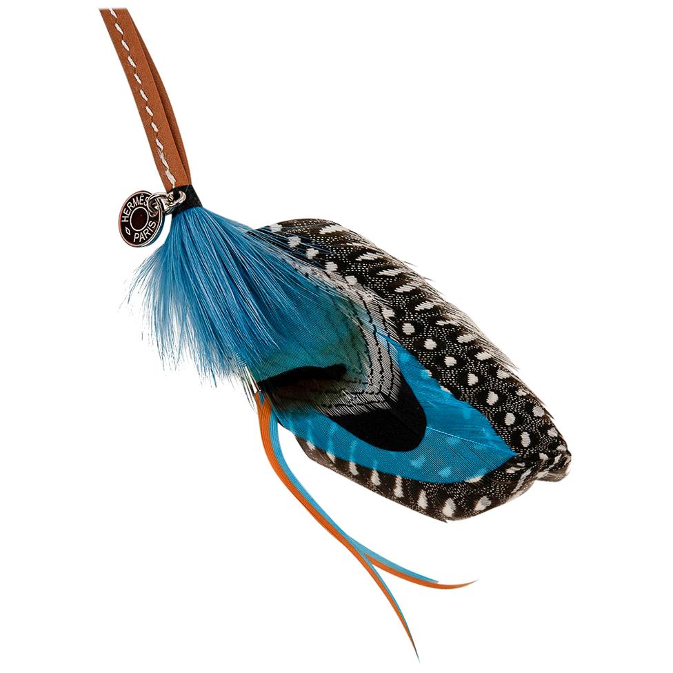 Hermes Gri Gri Mouche Fly Feather Bag Charm Blue For Sale