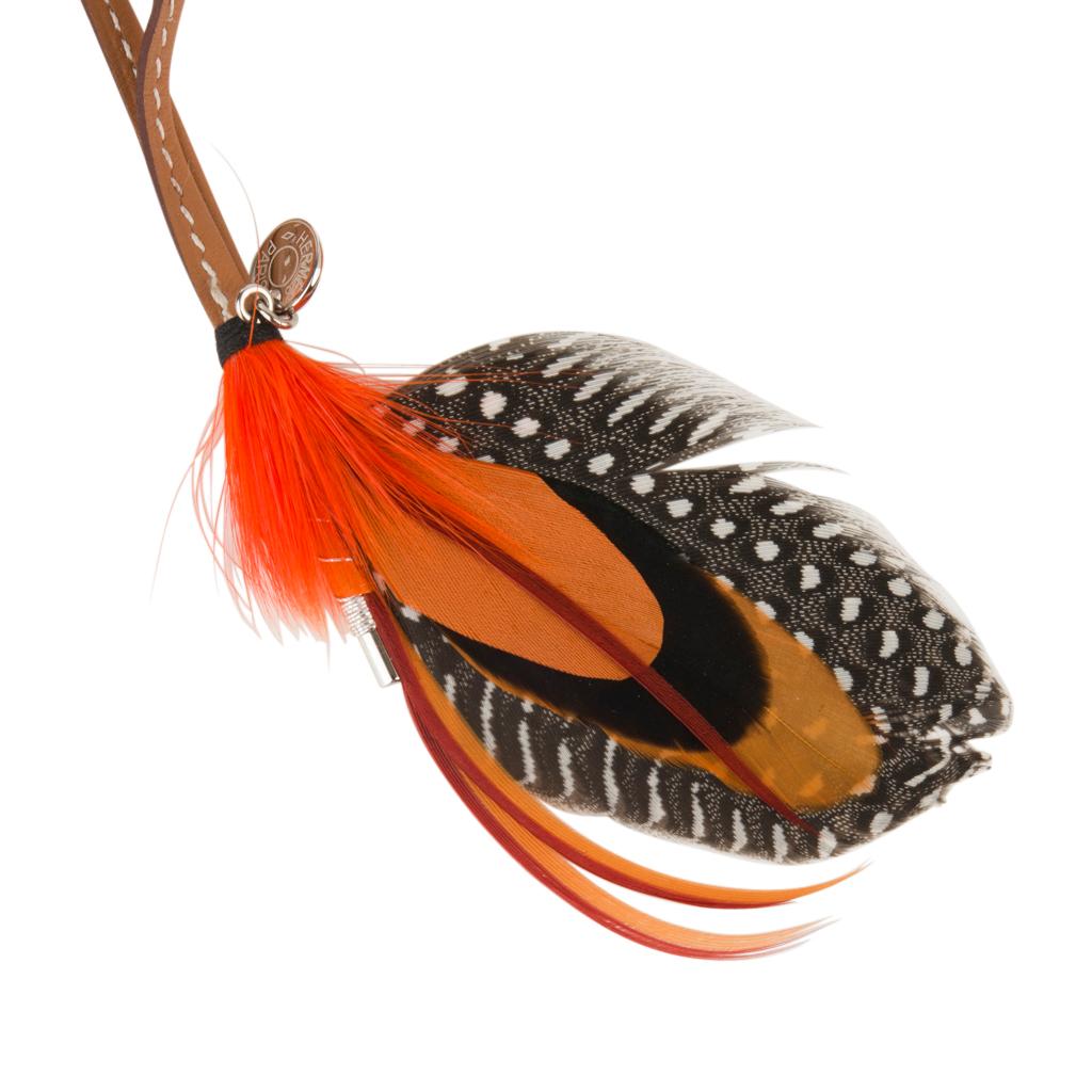 Hermes Grigri Mouche Fly Feather Bag Charm Orange Brick Black Gray In New Condition In Miami, FL
