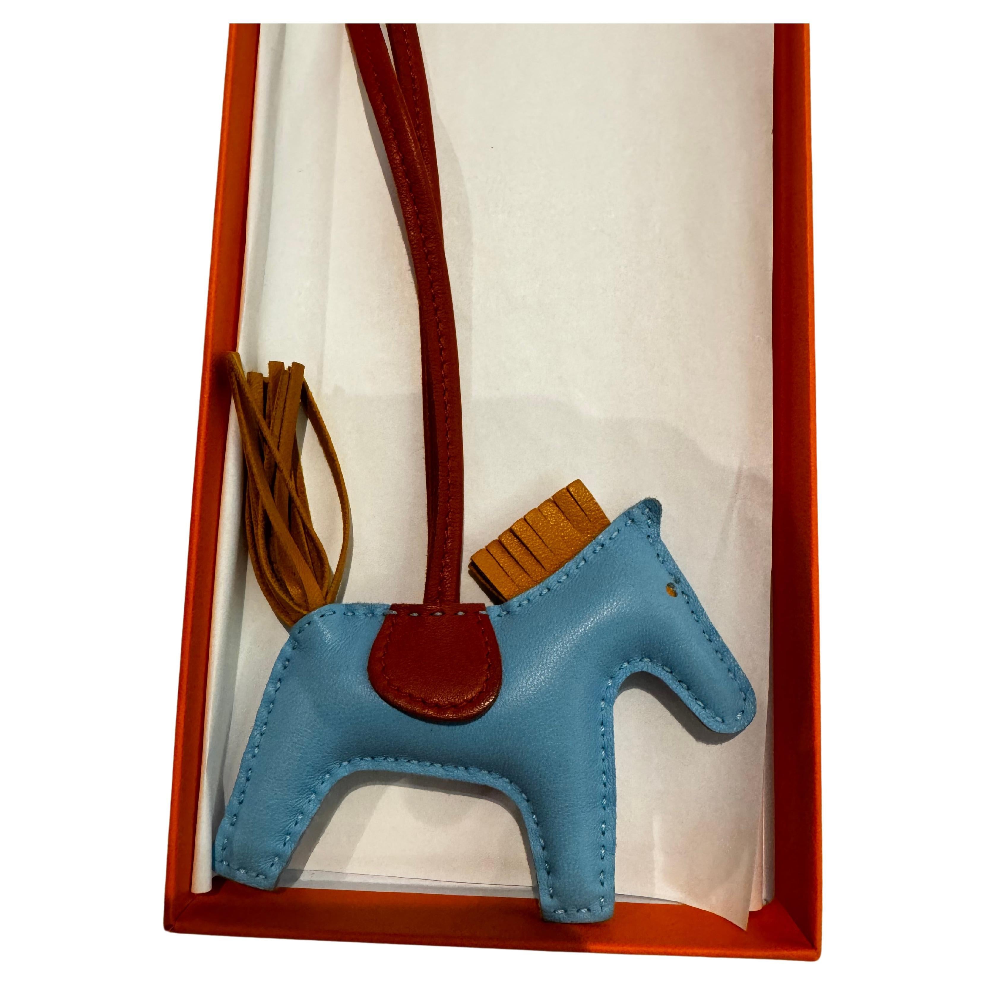 HERMES Grigri Rodeo Horse Bag Charm PM in Celeste For Sale