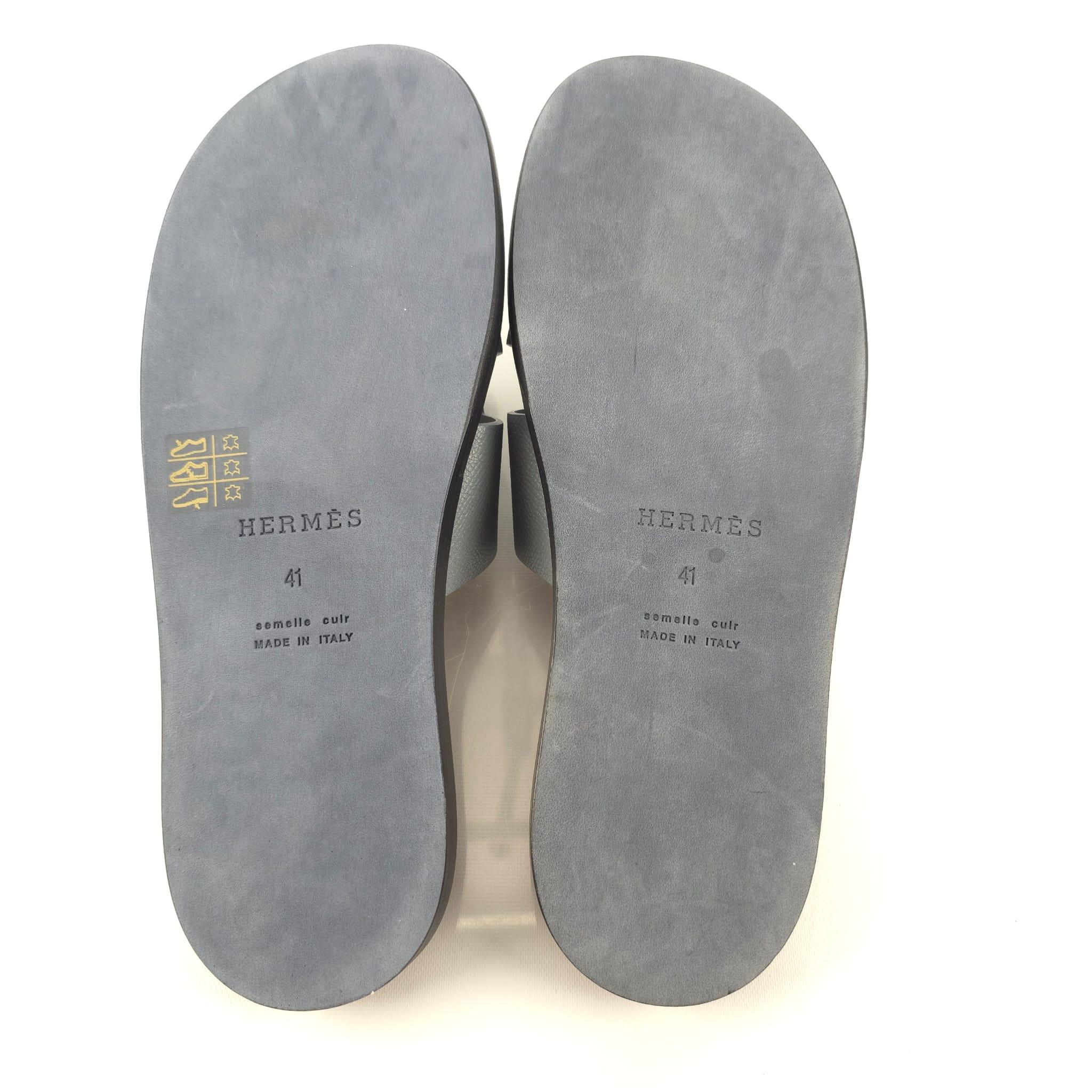 Men's Hermès Gris Antarctique & Amourette Epsom calfskin Size 41 Izmir sandal