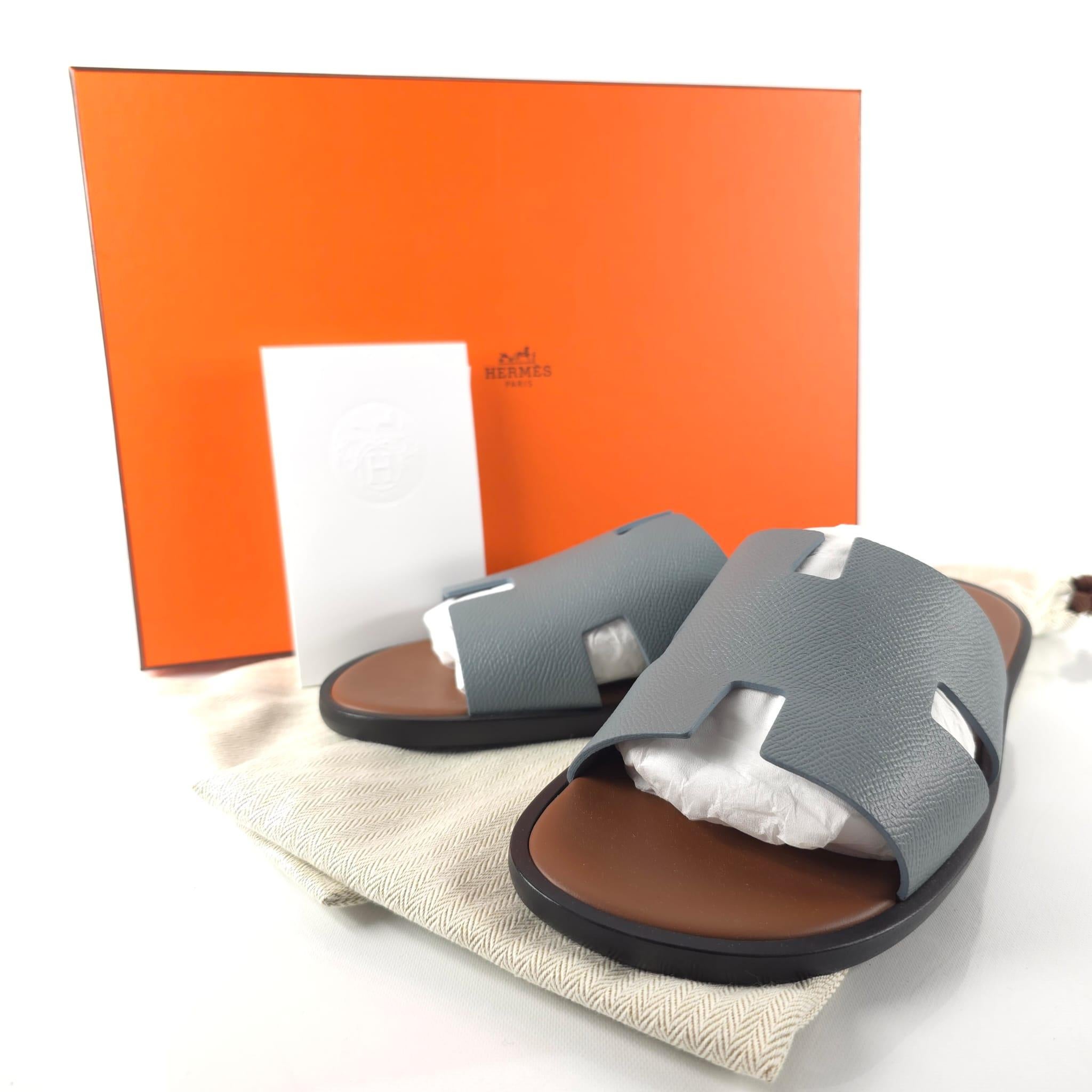 Hermès Gris Antarctique & Amourette Epsom calfskin Size 41 Izmir sandal 1