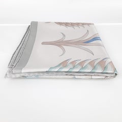 Hermes Gris Argent / Bleu / Vert Amande Index Bromeliaceae scarf 90