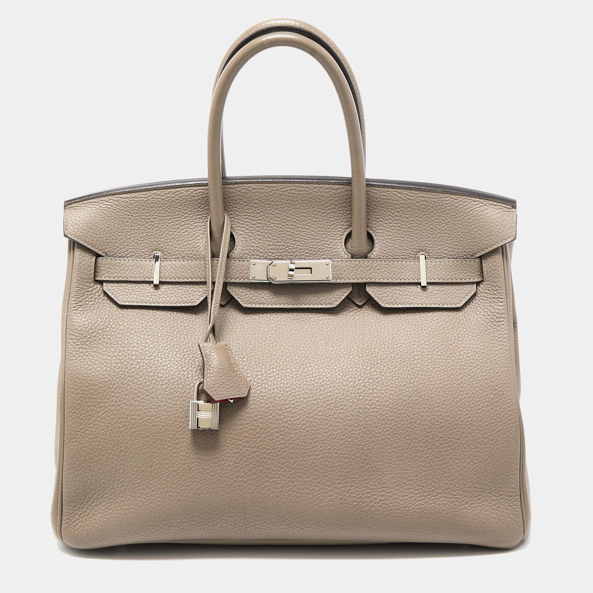 Brown Hermes Gris Asphalt/Rose Extreme Togo Leather Palladium Finish Birkin 35 Bag
