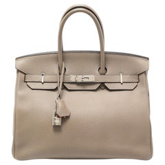 Hermes Gris Asphalt/Rose Extreme Togo Leather Palladium Finish Birkin 35 Bag