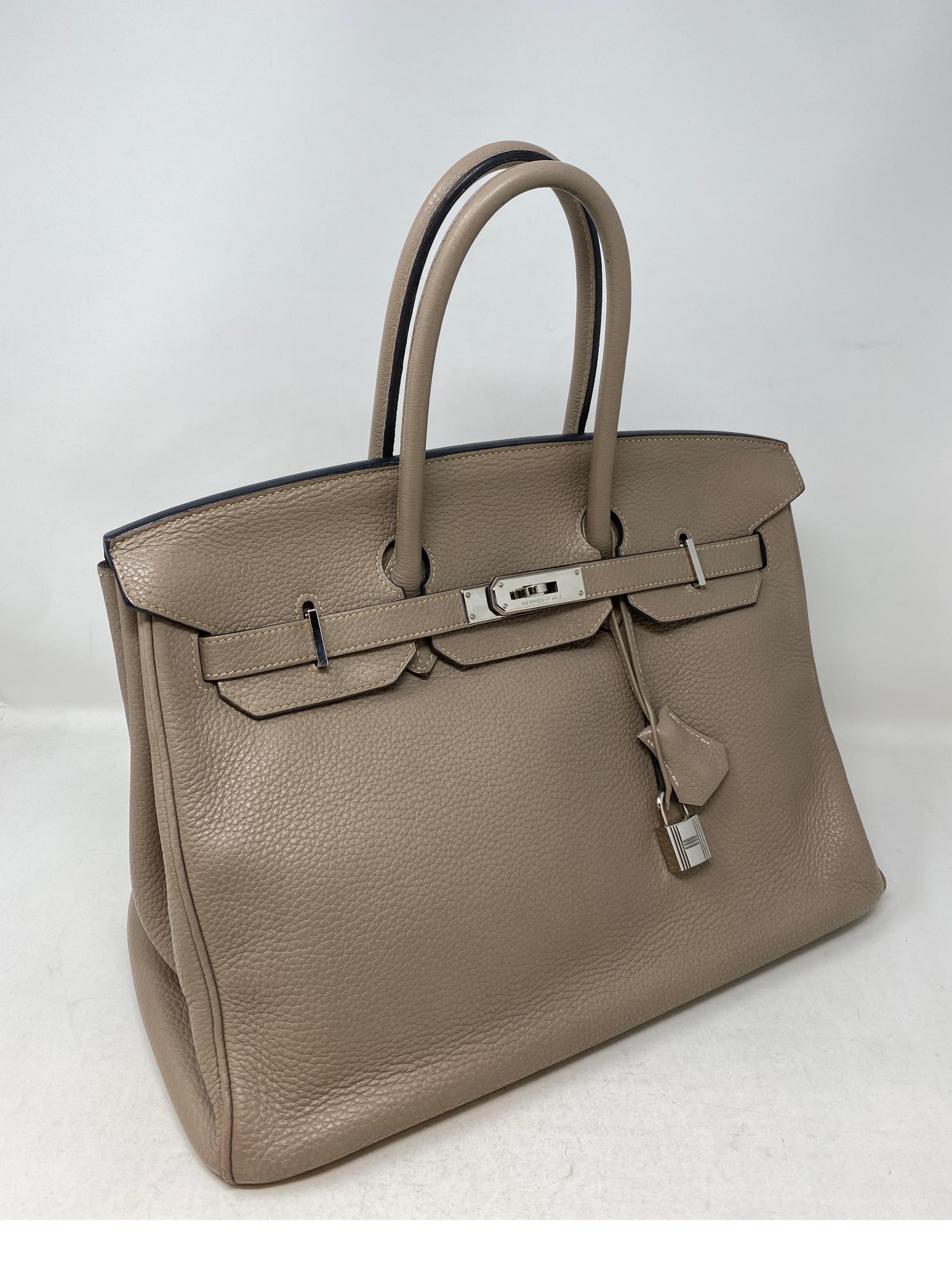 Hermes Gris Birkin 35 Bag. Good condition. Hard to find light grey color. Palladium hardware. A great neutral color. Includes clochette, lock, keys, and dust cover. Guaranteed authentic. 