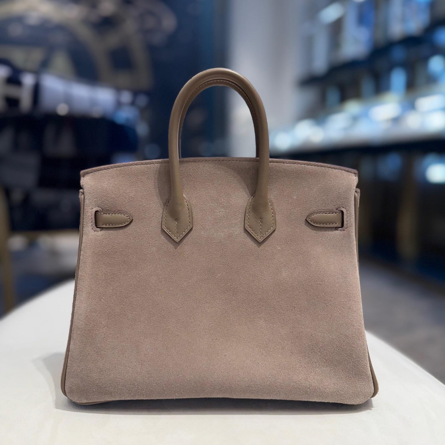 Brown Hermès Gris Caillou Etoupe Birkin 25 Grizlly Swift Calfskin Palladium Hardware