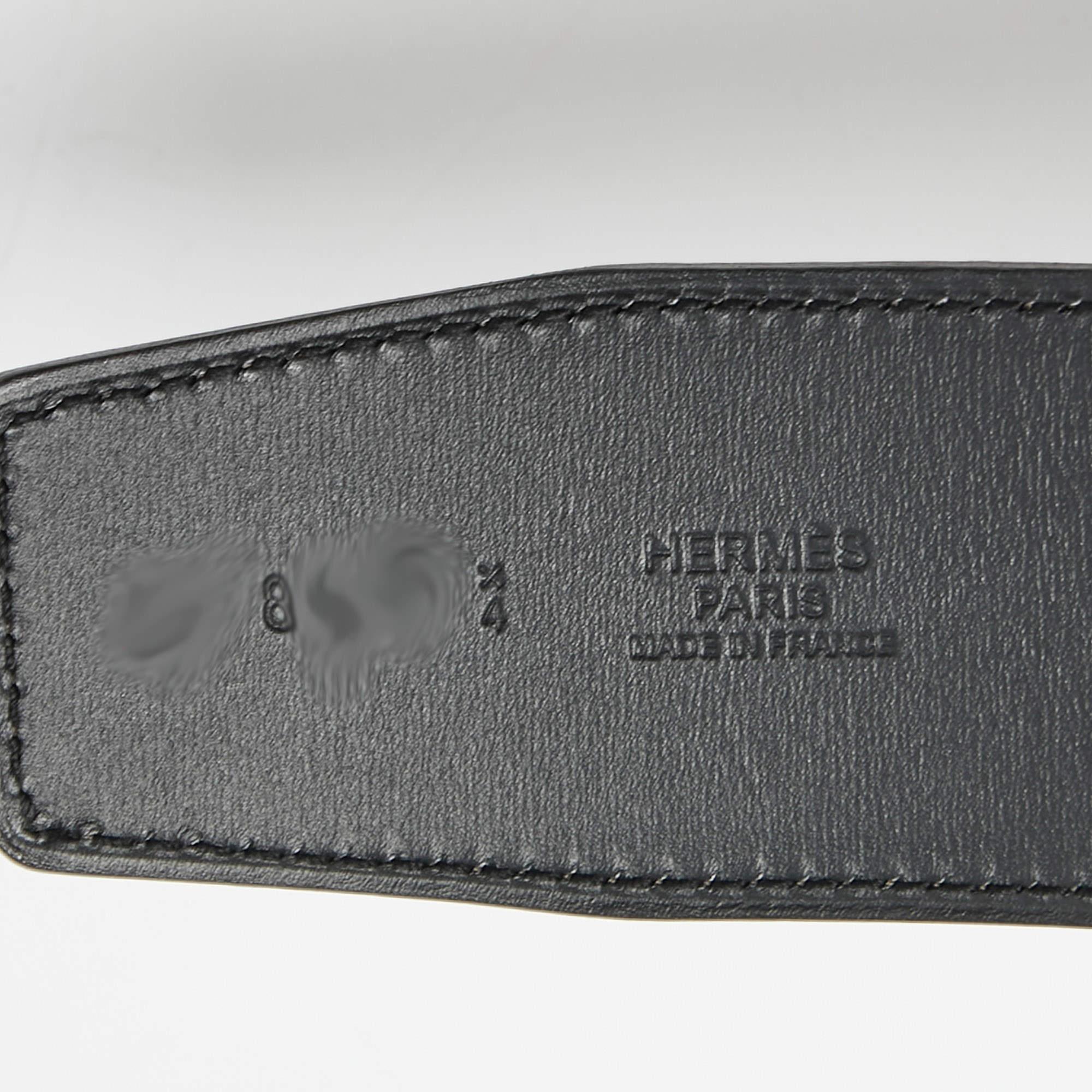 Hermes Gris Etain/Noir Epsom And Chamonix Reversible Belt Strap 85 CM In Good Condition For Sale In Dubai, Al Qouz 2