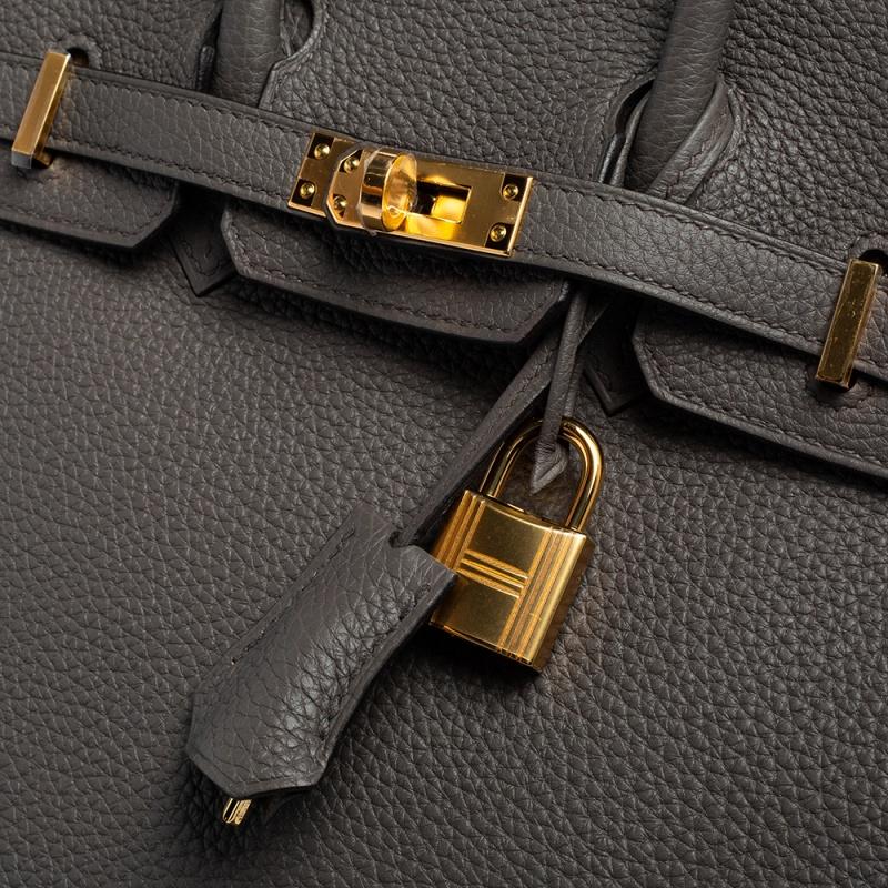 Hermes Gris Etain Togo Leather Gold Plated Birkin 25 Bag 2