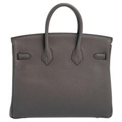 Hermes Gris Etain Togo Leather Gold Plated Birkin 25 Bag