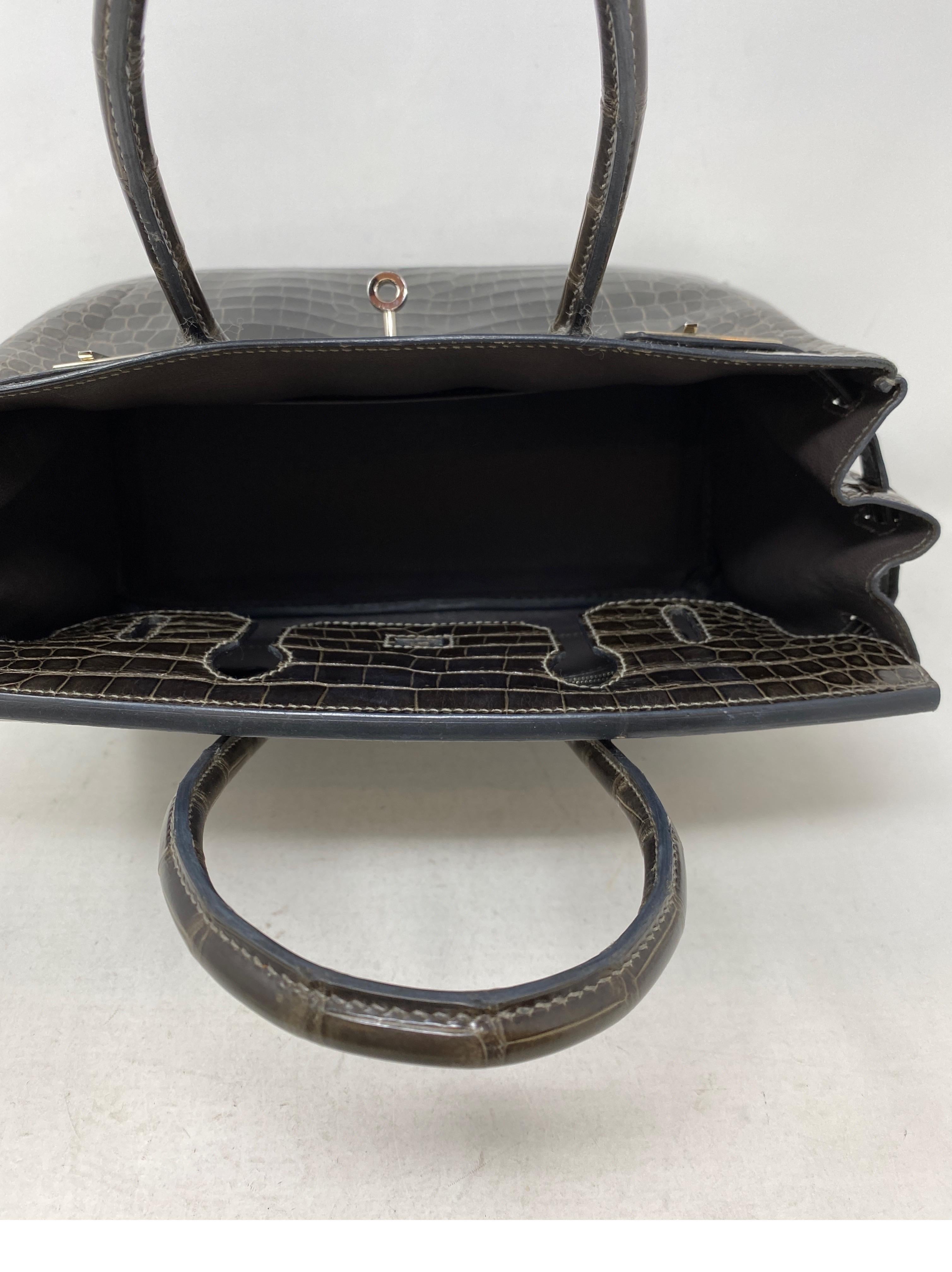 Hermes Gris Fonce Crocodile Birkin 30 Bag 8