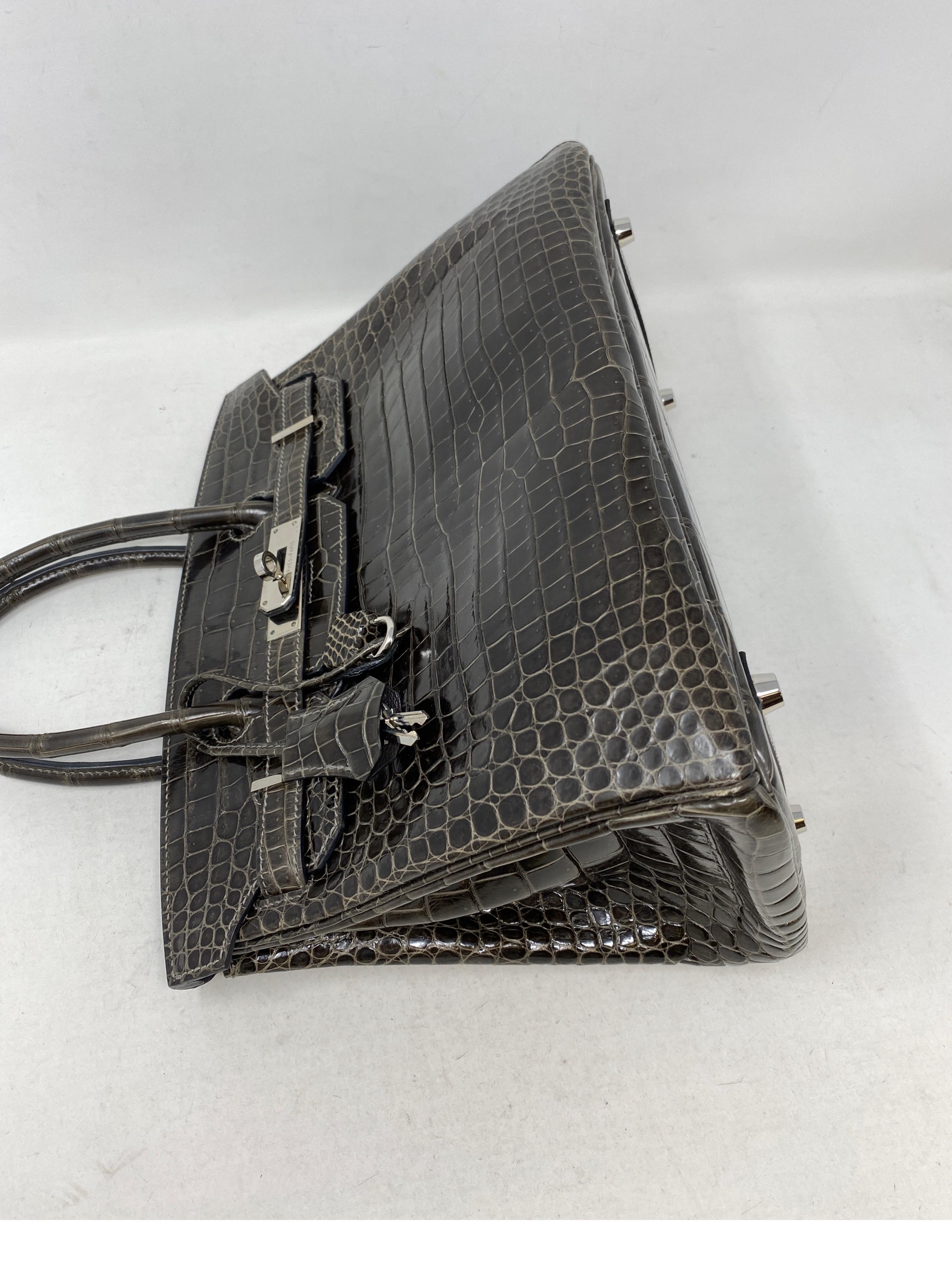 Hermes Gris Fonce Crocodile Birkin 30 Bag 12