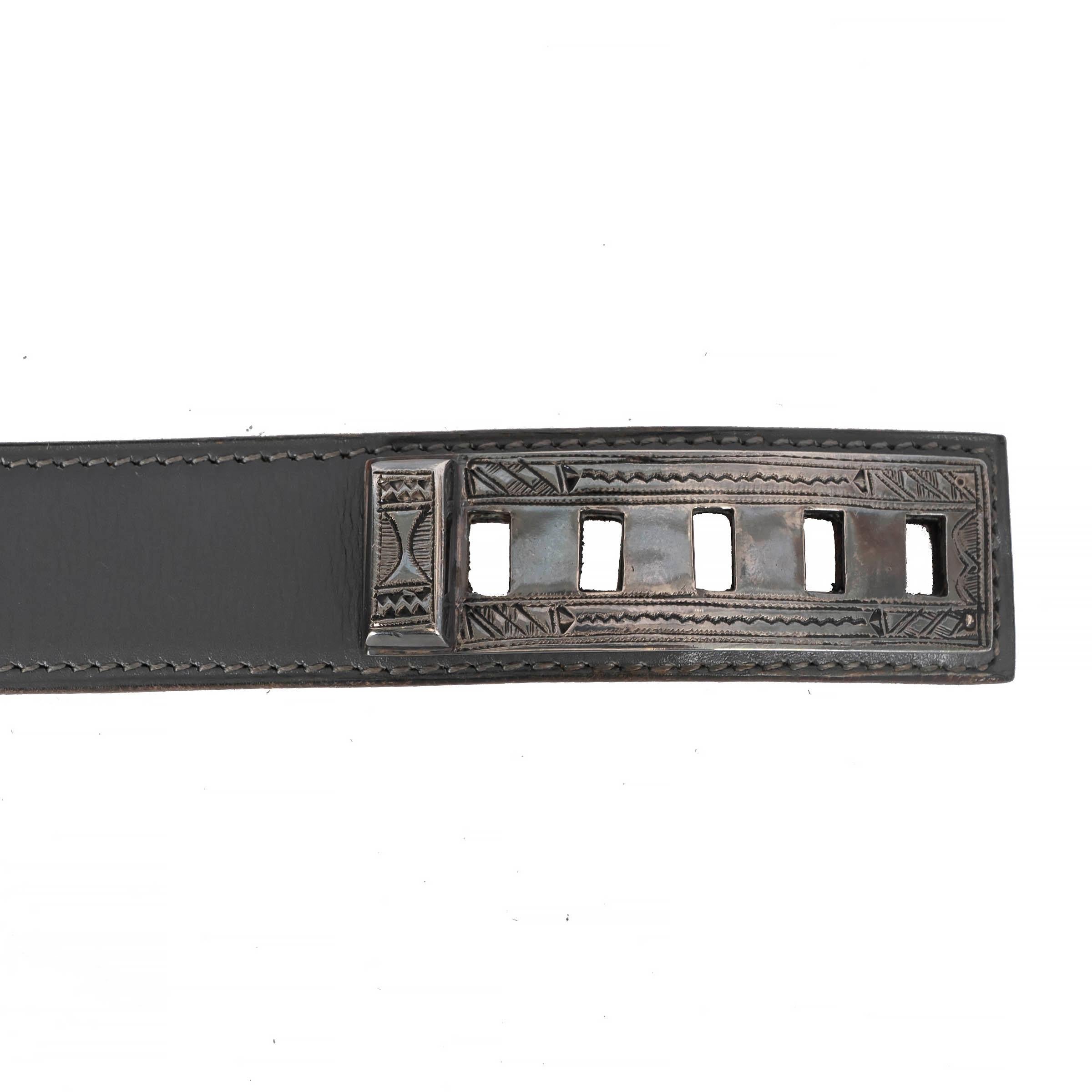 HERMES Gris Fonce grey Box leather TOUAREG COLLIER DE CHIEN 24mm Belt 75 For Sale 1