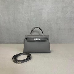 Hermès Gris Meyer/Noir Mini Kelly 20 Verso Epsom Palladium Hardware