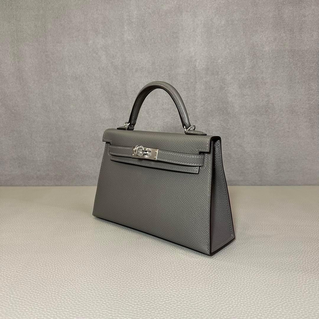 Hermès Gris Meyer/Noir Mini Kelly 20 Verso Epsom Palladium Hardware In condizioni Nuovo in vendita a New York, NY