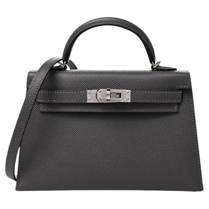 Hermès Gris Meyer/Noir Mini Kelly 20 Verso Epsom Palladium Hardware in vendita