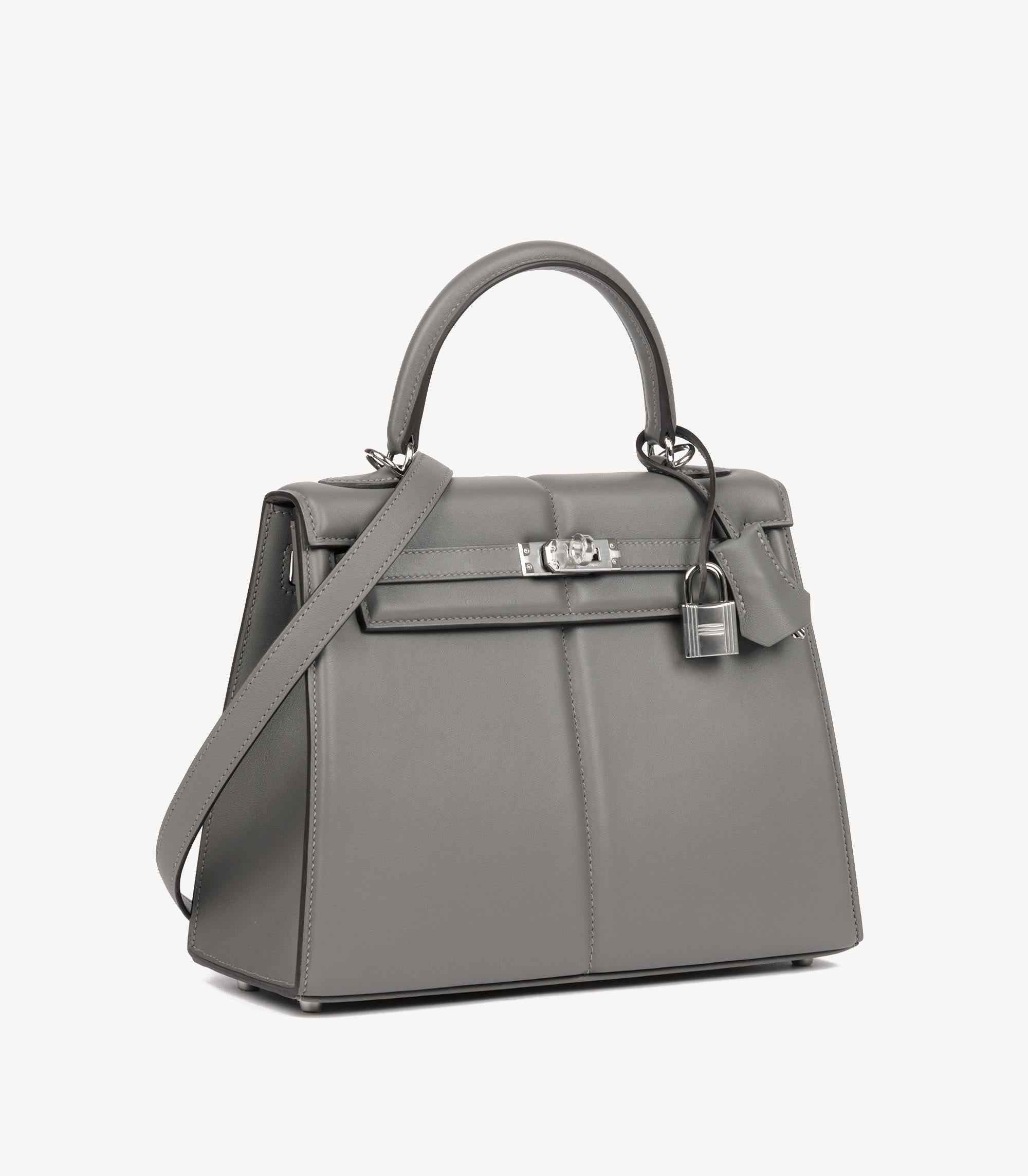 Hermès Gris Meyer Swift Leder gepolsterte Kelly 25cm Sellier (Grau) im Angebot
