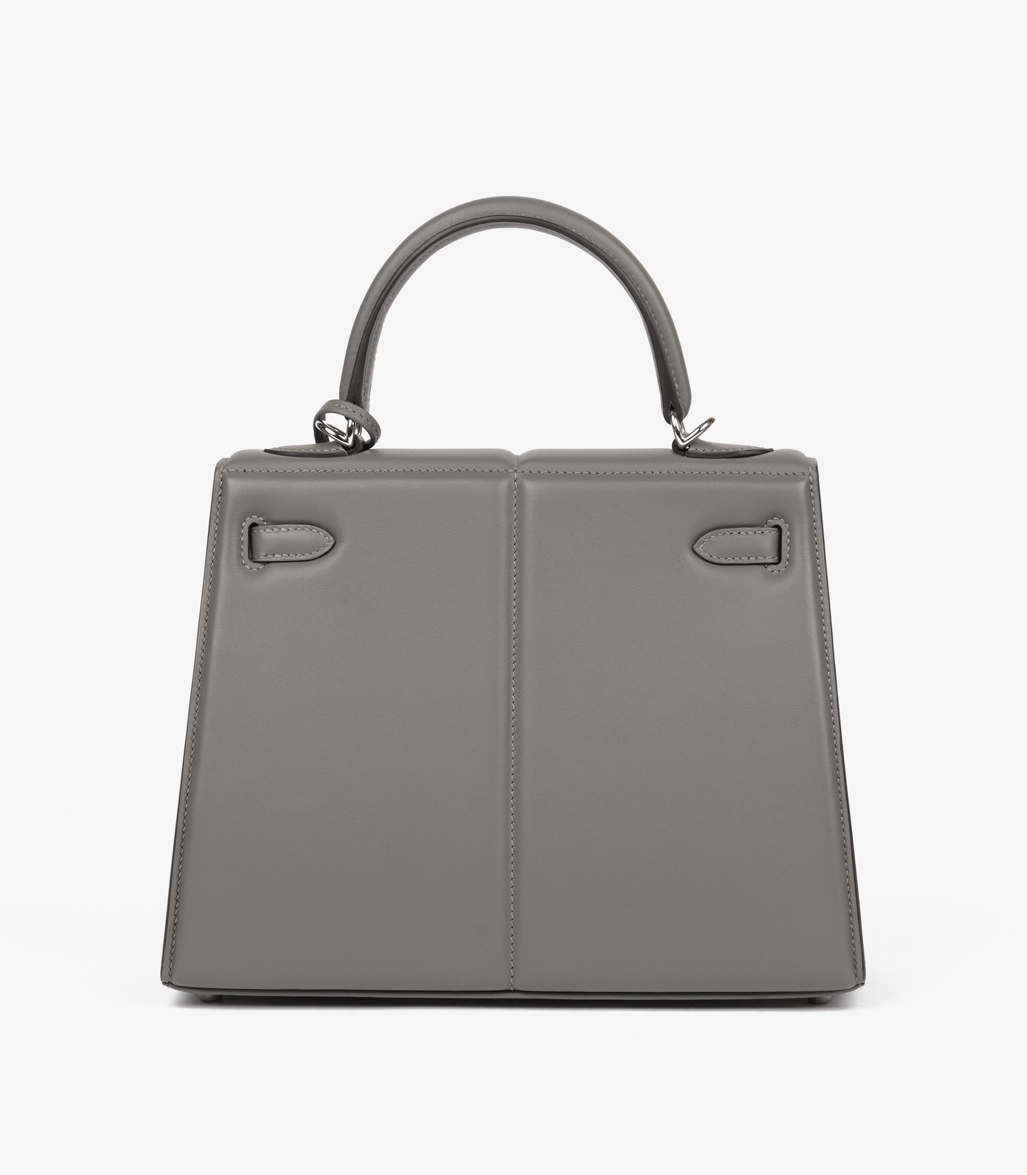 Hermès Gris Meyer Swift Leder gepolsterte Kelly 25cm Sellier für Damen oder Herren im Angebot