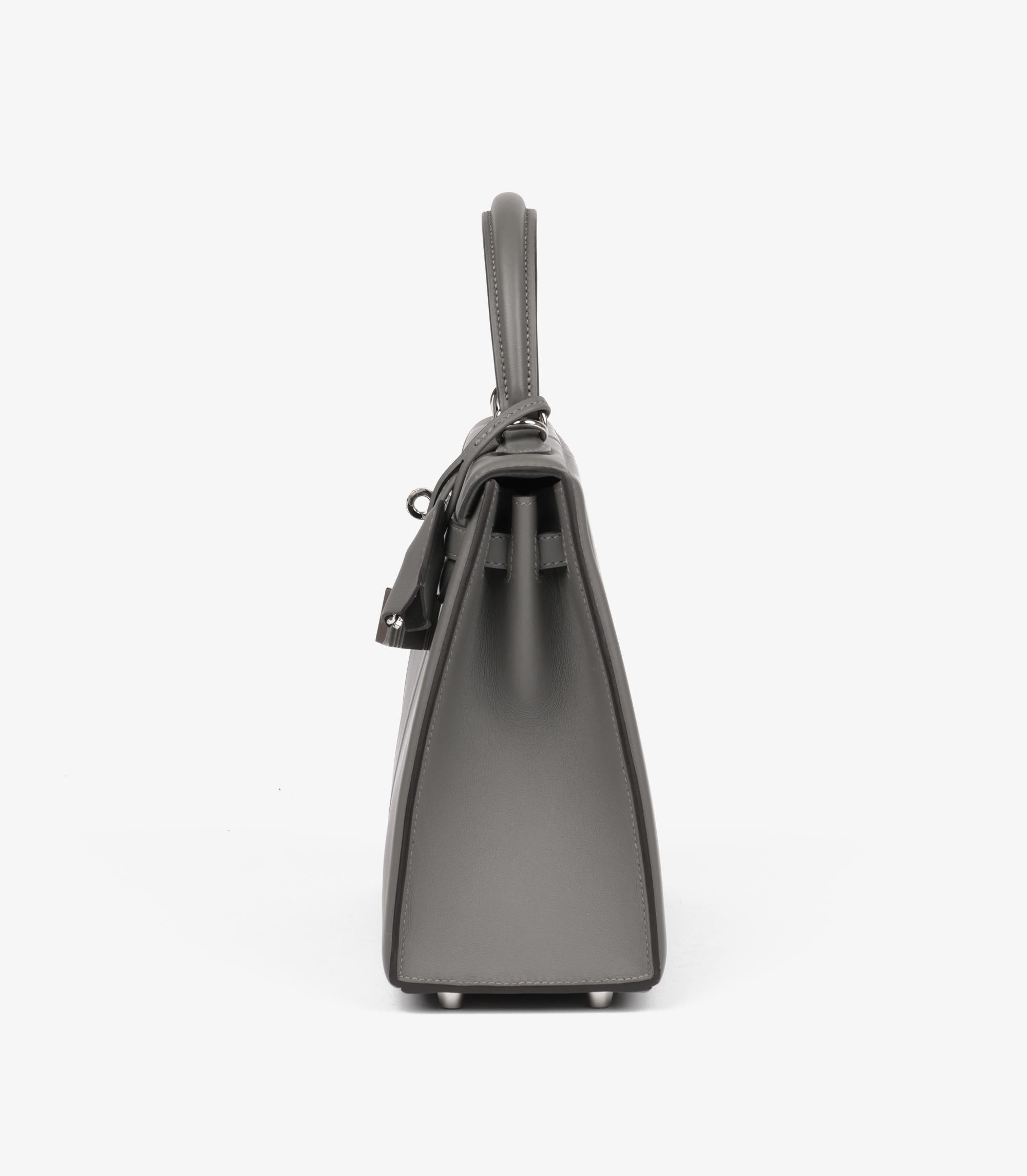 Hermès Gris Meyer Swift Leder gepolsterte Kelly 25cm Sellier im Angebot 1