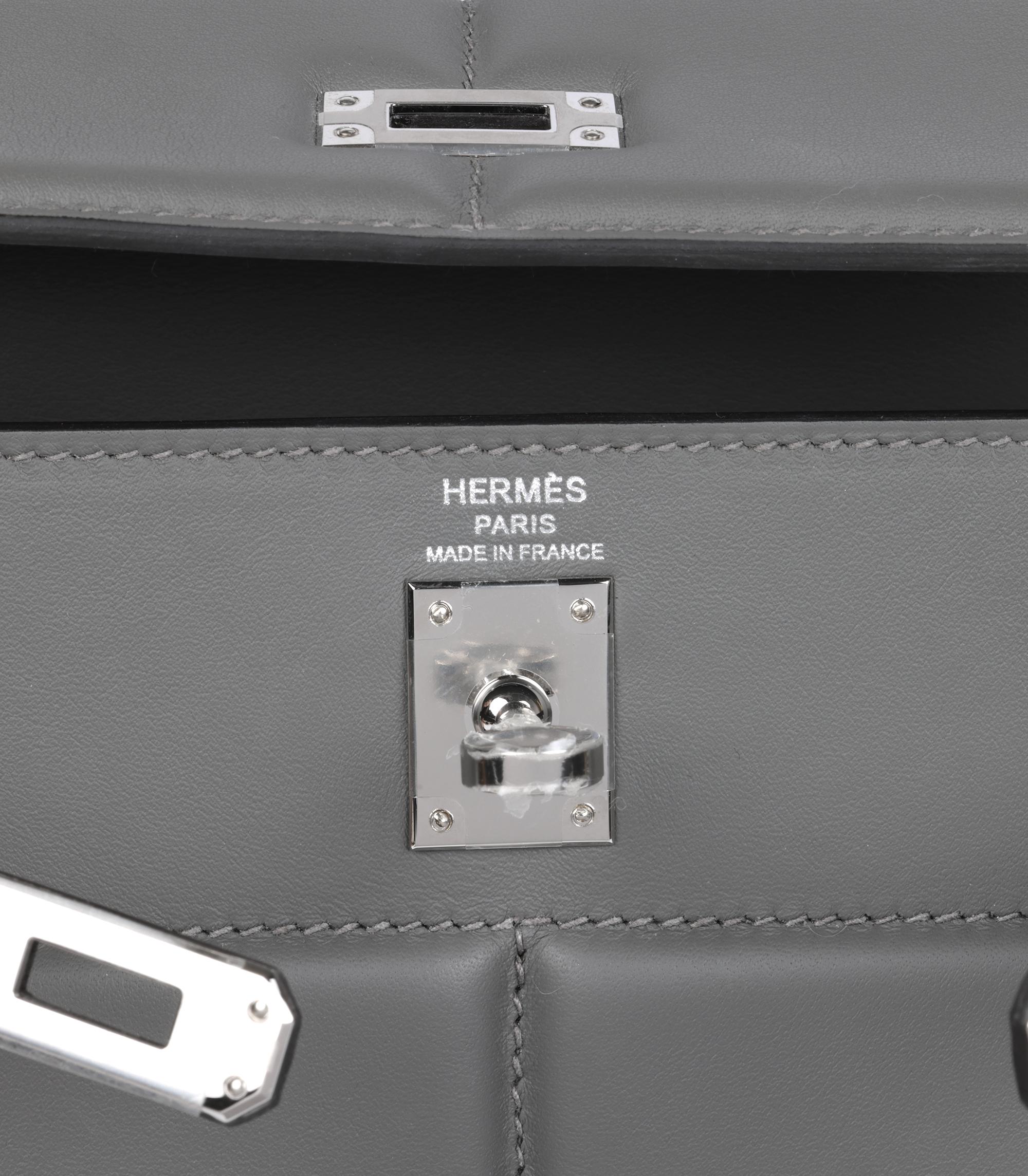Hermès Gris Meyer Swift Leder gepolsterte Kelly 25cm Sellier im Angebot 3