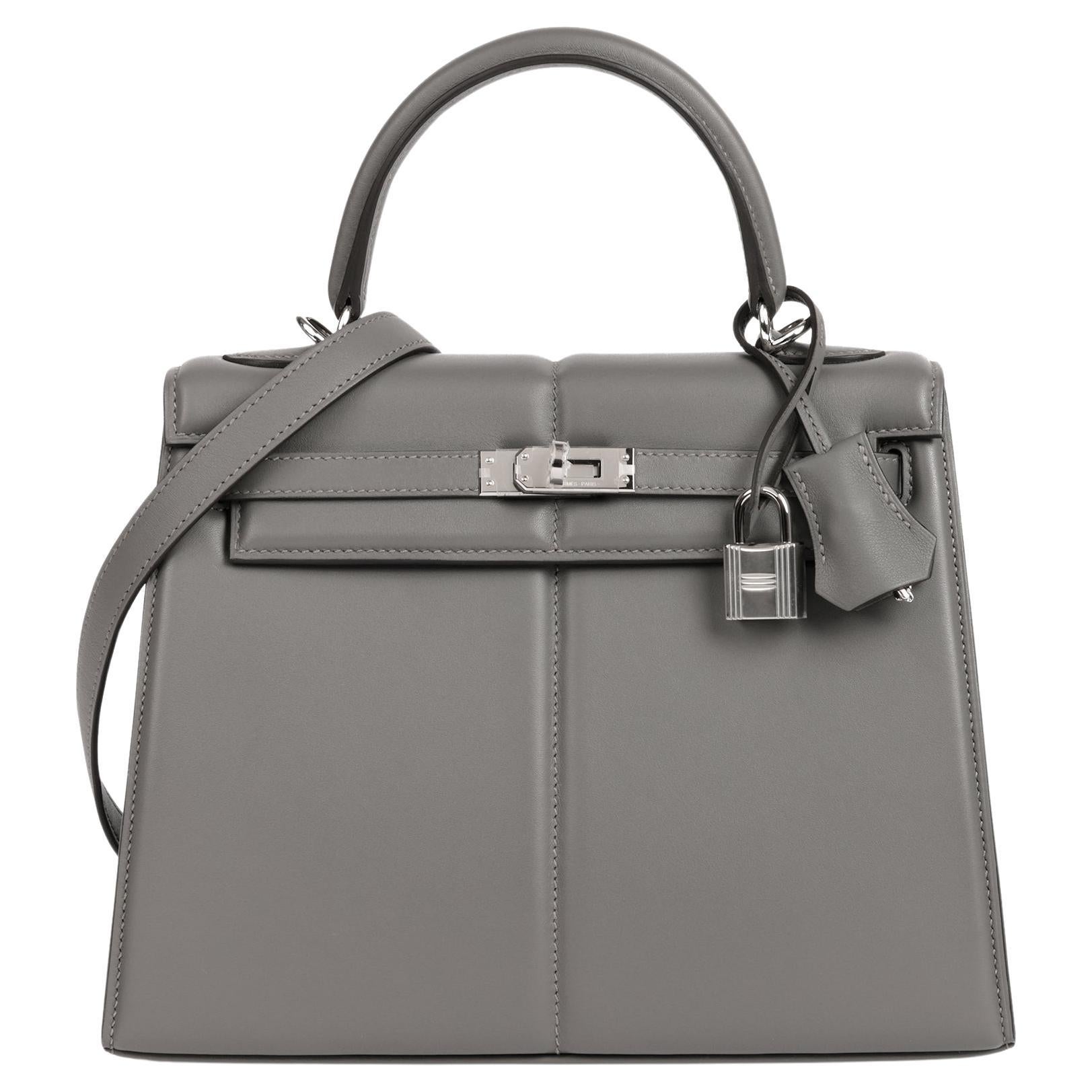 Hermès Gris Meyer Swift Leder gepolsterte Kelly 25cm Sellier im Angebot