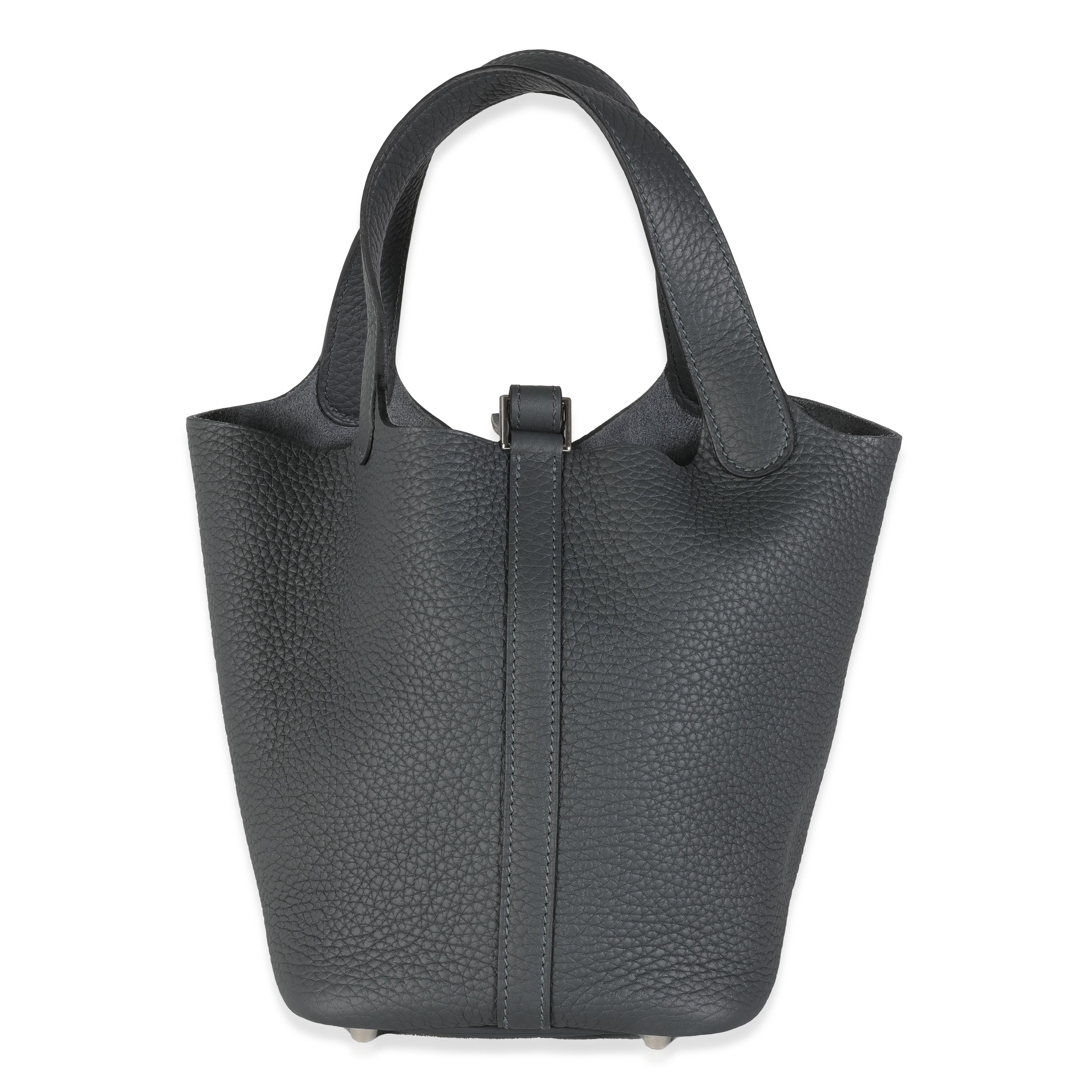 Hermès Gris Misty Clemence Picotin Lock 18 PHW (Schwarz) im Angebot