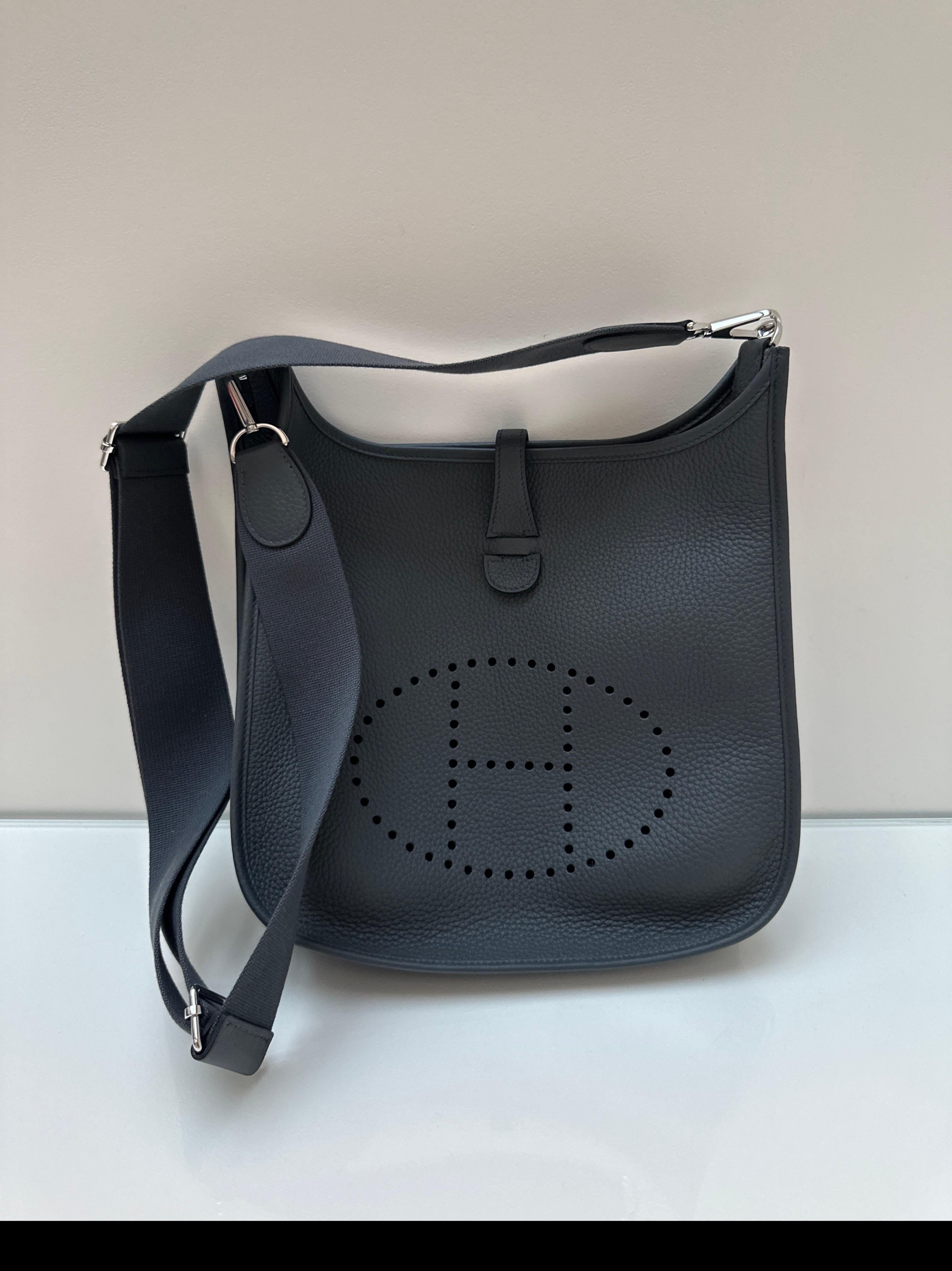 Black Hermes Gris Misty Evelyne PM Bag For Sale