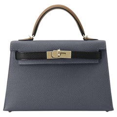 Hermès Gris Misty Noir Alezan Mini Kelly 20 Tricolore Epsom Permabrass Hardware