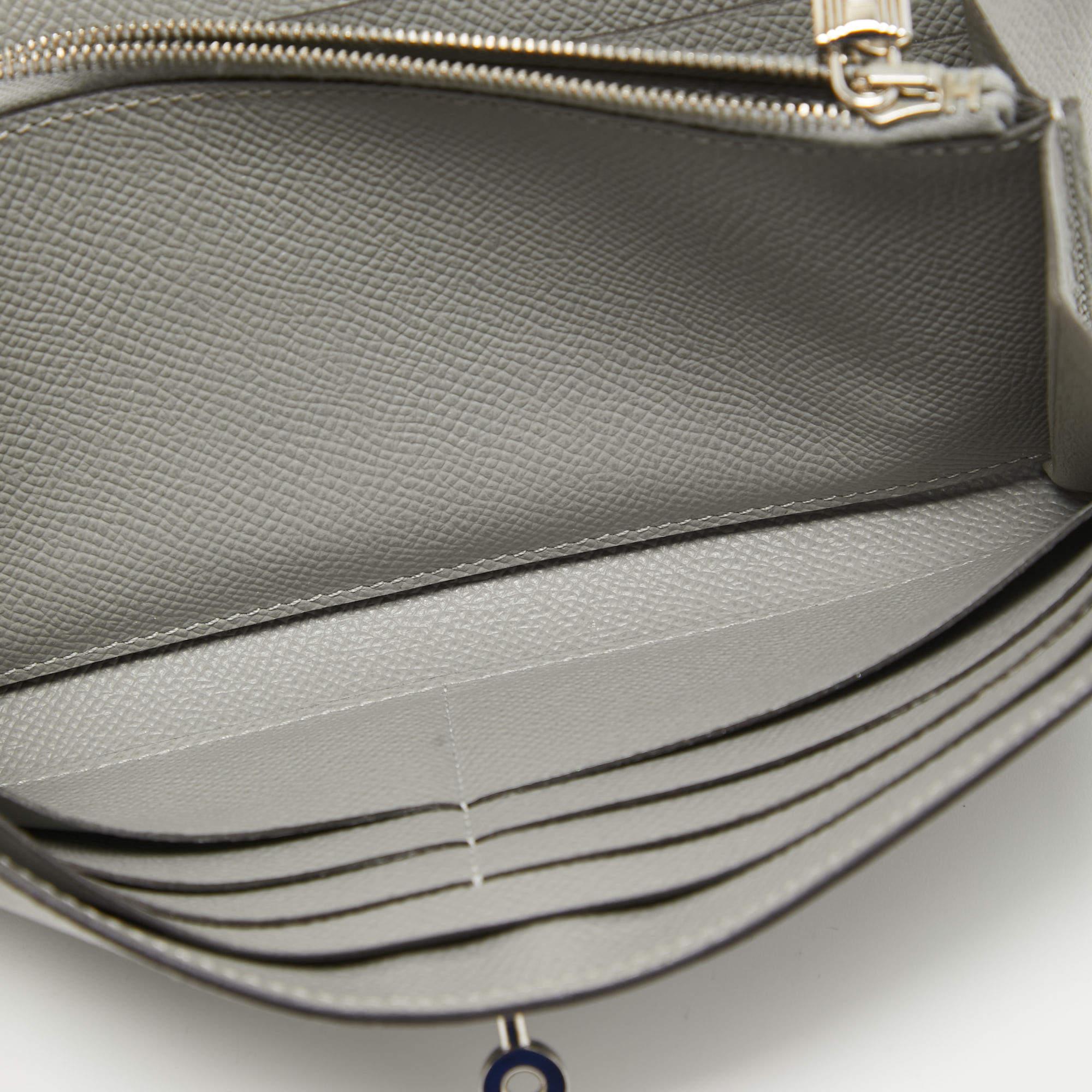 Hermes Gris Mouette Epsom Leather Kelly Classic Wallet For Sale 8