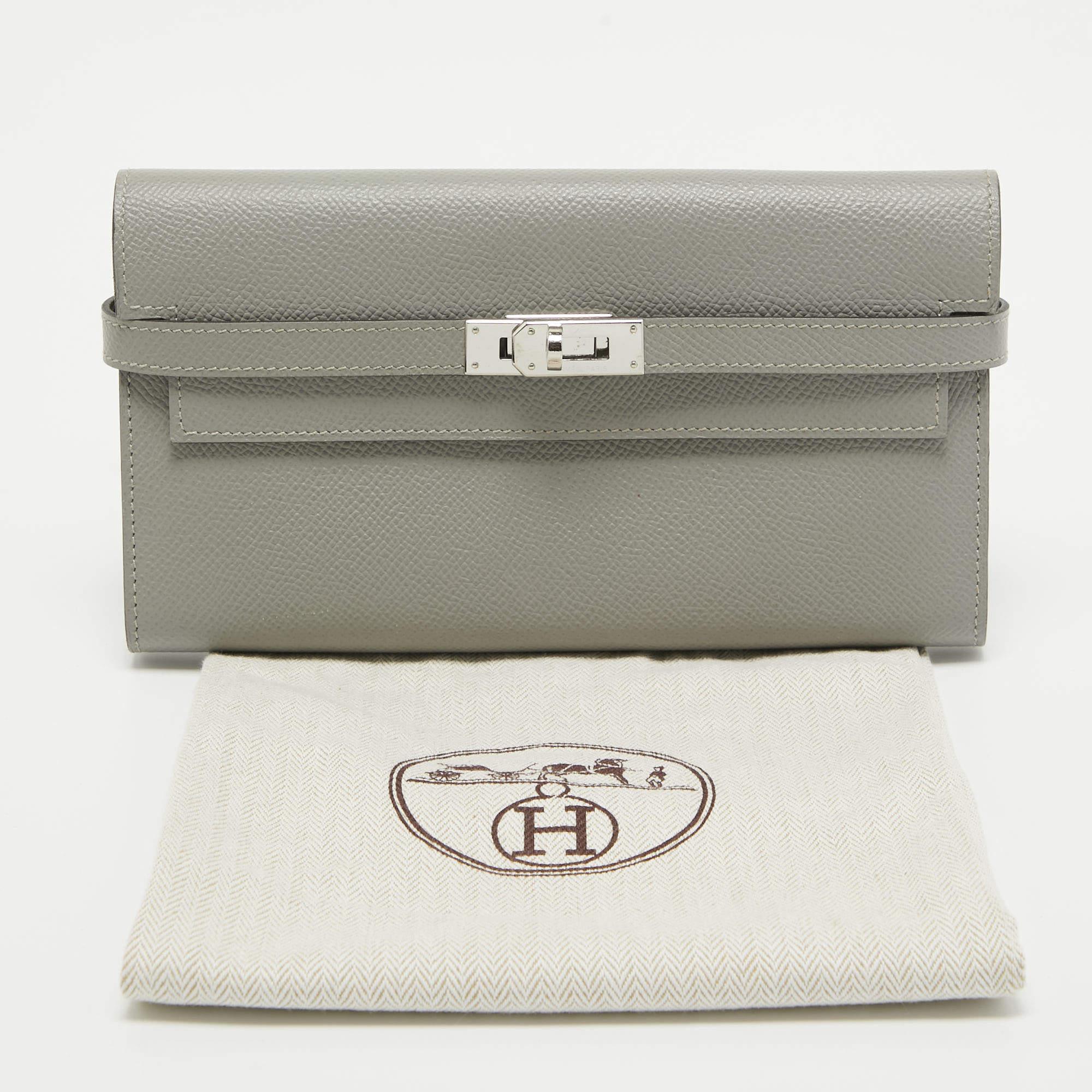 Hermes Gris Mouette Epsom Leather Kelly Classic Wallet For Sale 10