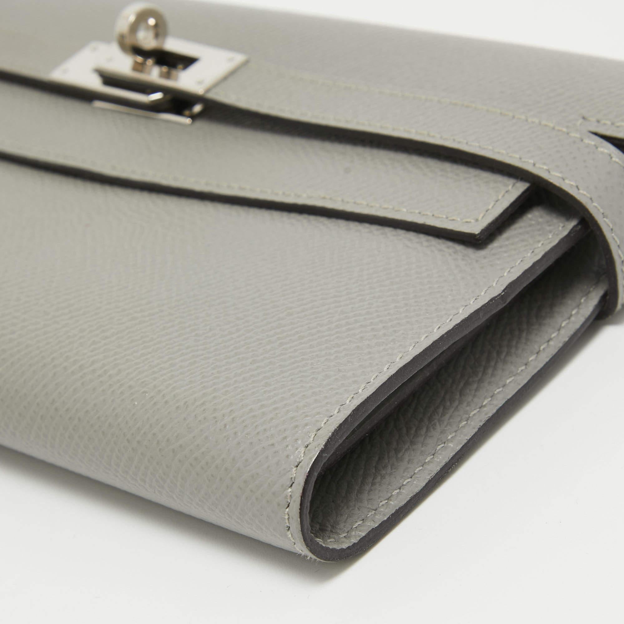Hermes Gris Mouette Epsom Leather Kelly Classic Wallet For Sale 3