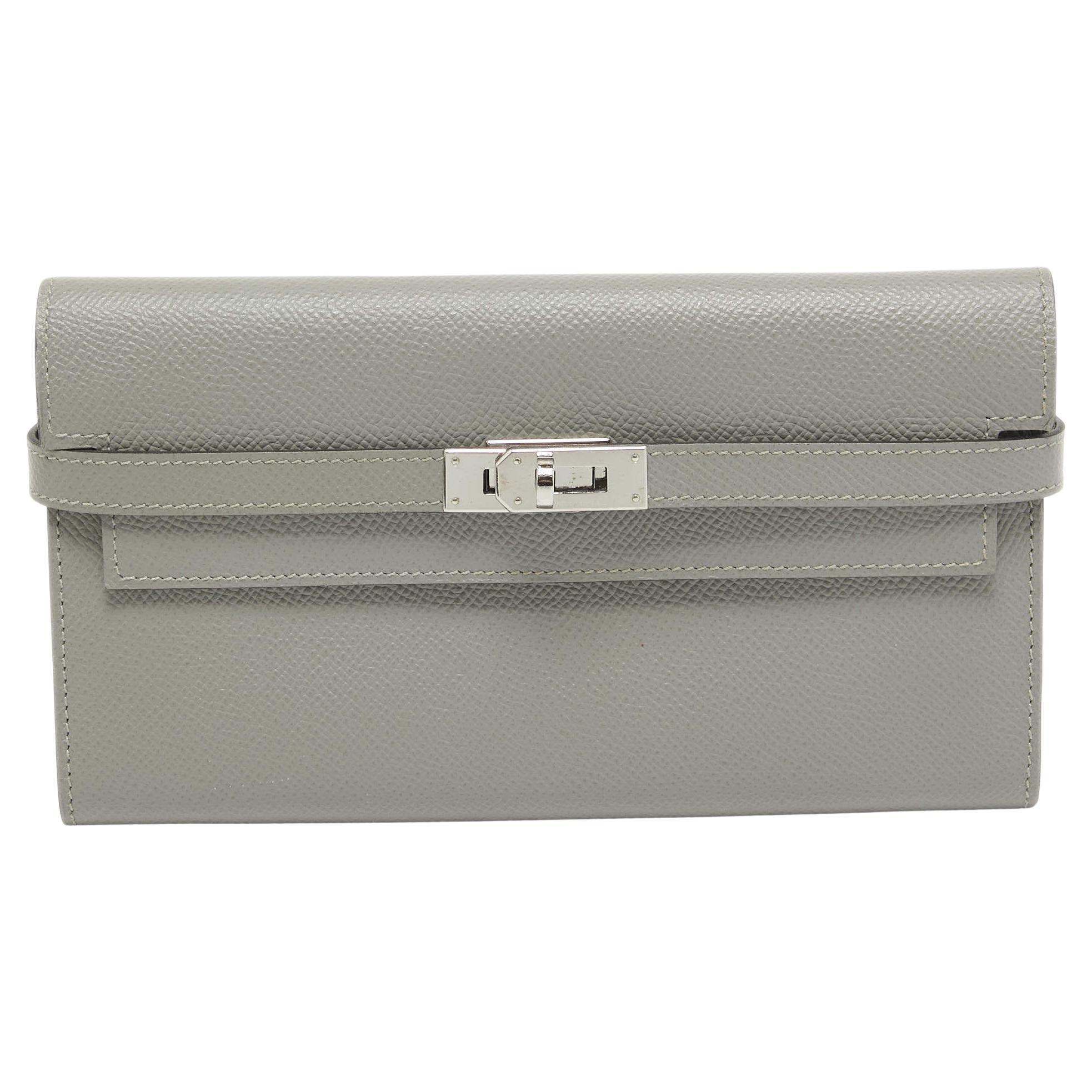Hermes Gris Mouette Epsom Leather Kelly Classic Wallet For Sale
