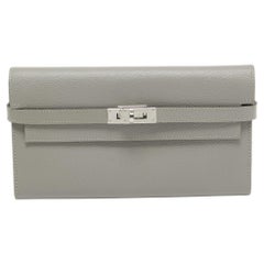 Used Hermes Gris Mouette Epsom Leather Kelly Classic Wallet