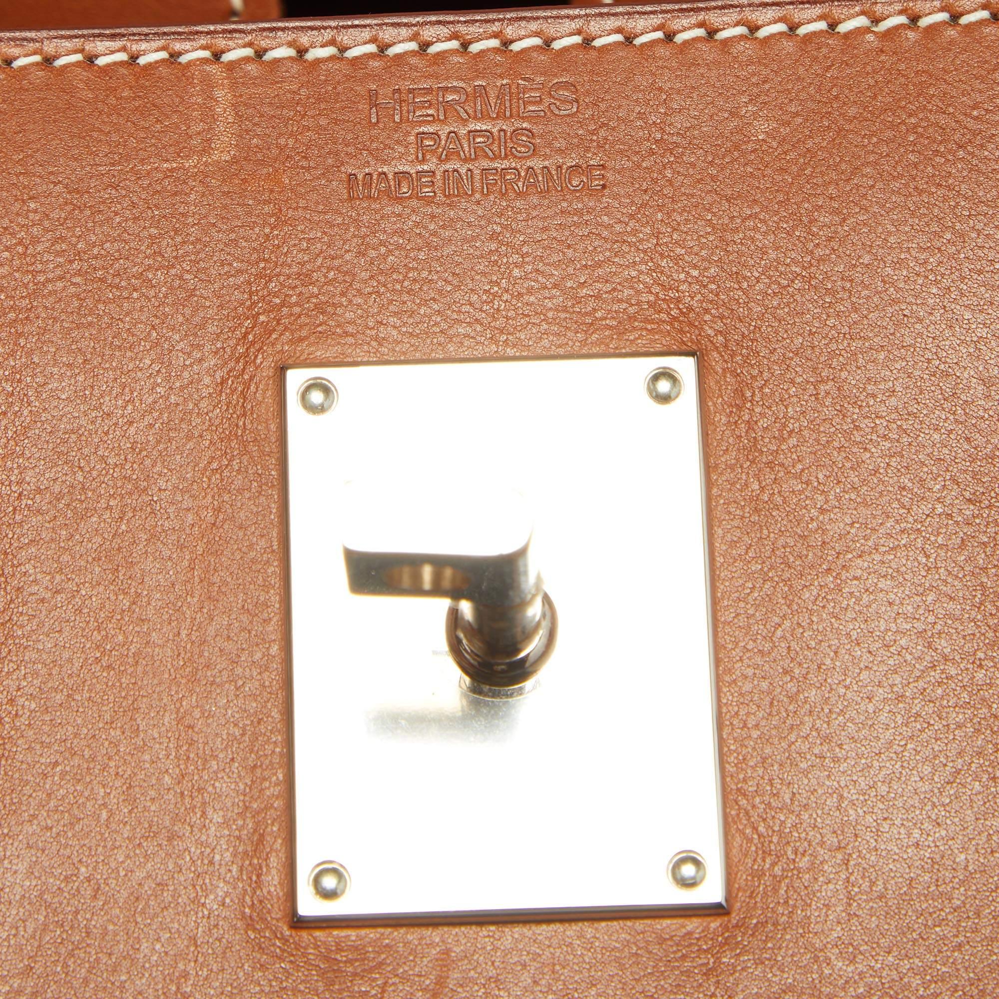 Hermes Gris Moyen/Fauve Wool and Leather Palladium Finish HAC Birkin 40 Bag 11