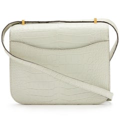Hermès Gris Neve Mississippi Matte Alligator Mini Constance 18