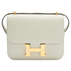 Hermès Gris Neve Mississippi Matte Alligator Mini Constance 18