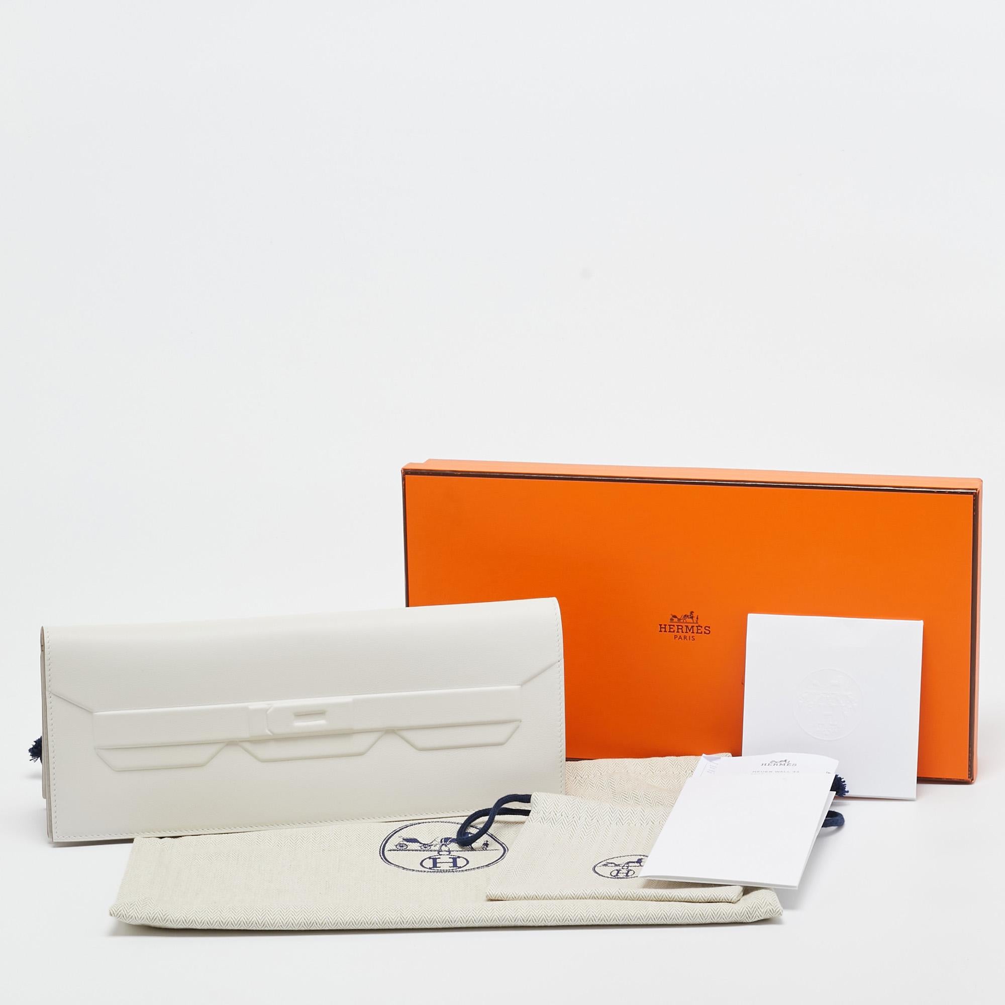 Hermès Gris Pale Swift Leder Birkin Shadow Clutch im Angebot 7