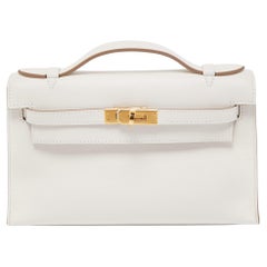 Hermès Gris Pale Swift Leder Gold Finish Kelly Pochette