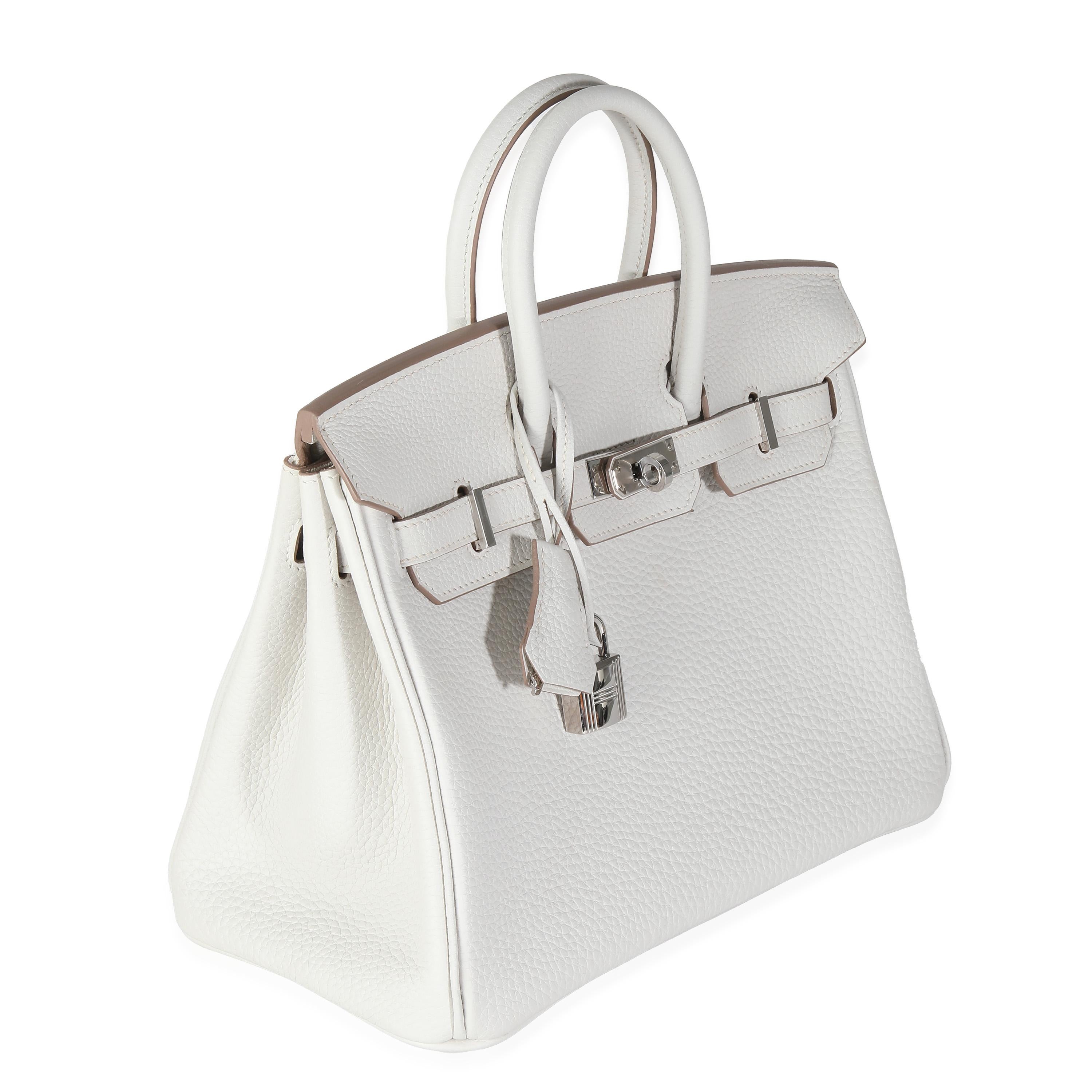 Listing Title: Hermès Gris Pale Togo Birkin 25 PHW
SKU: Z139084
Condition: Pre-owned 
Condition Description: The elusive Birkin bag from Hermès was designed after then-artistic director, Jean-Louis Dumas, was sat next to Jane Birkin on a flight from