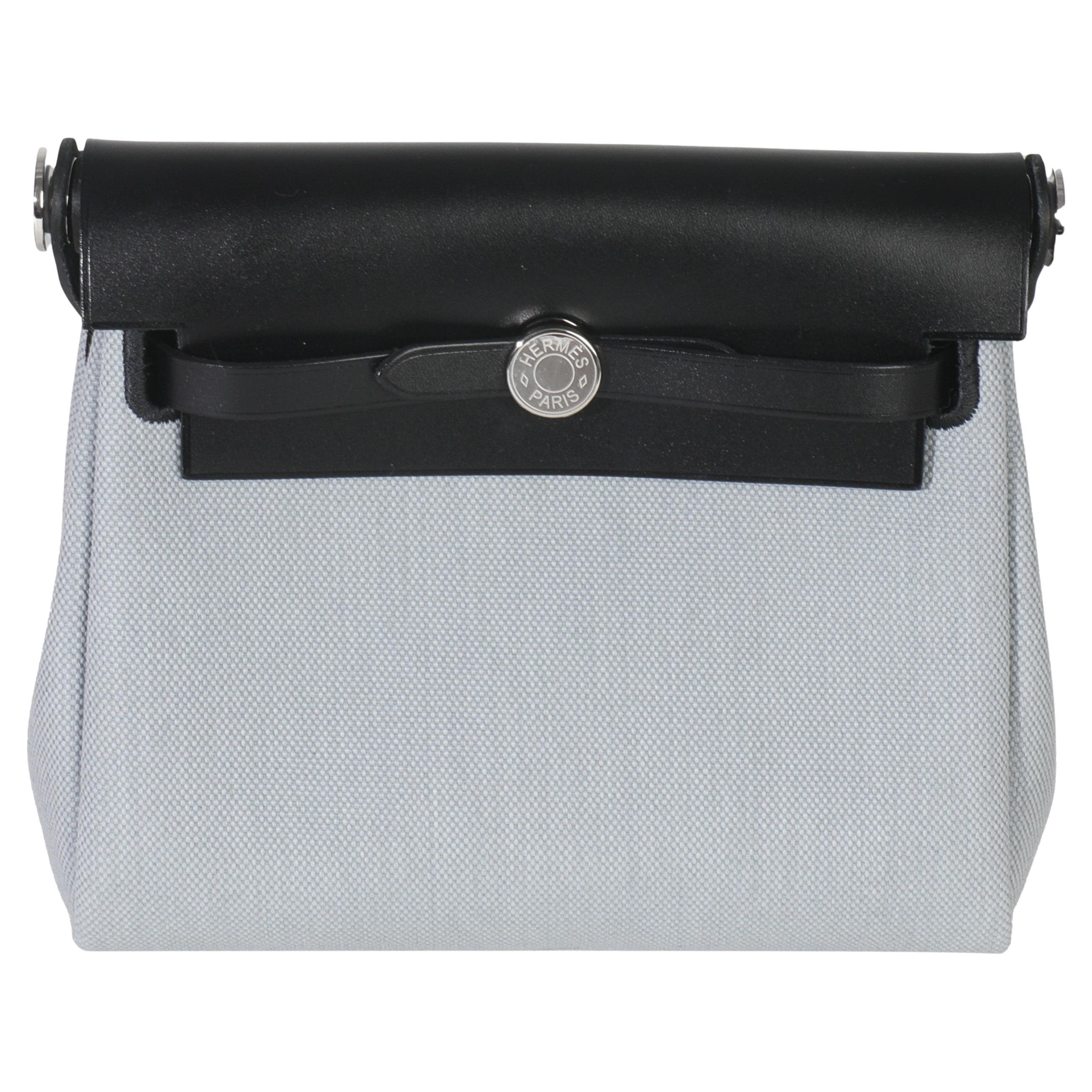 Hermès Gris Pantin Nero Military Toile Vache Hunter Herbag Zip Retourne 20 PHW in vendita