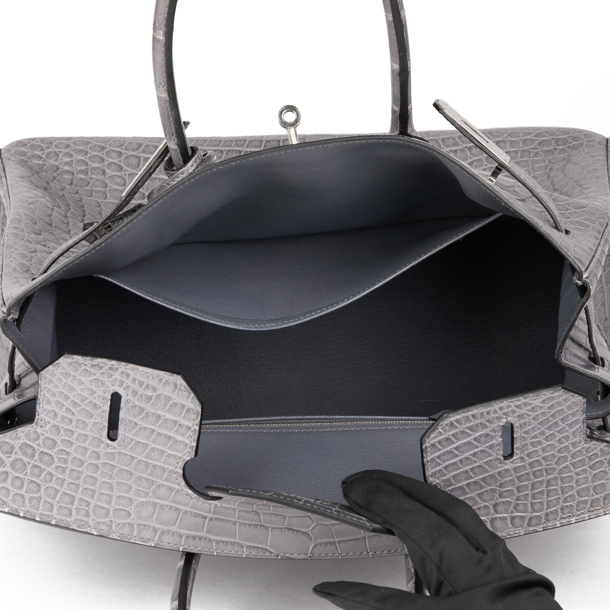 Birkin HERMÈS Gris París Piel de Aligátor Mate 35cm en venta 7