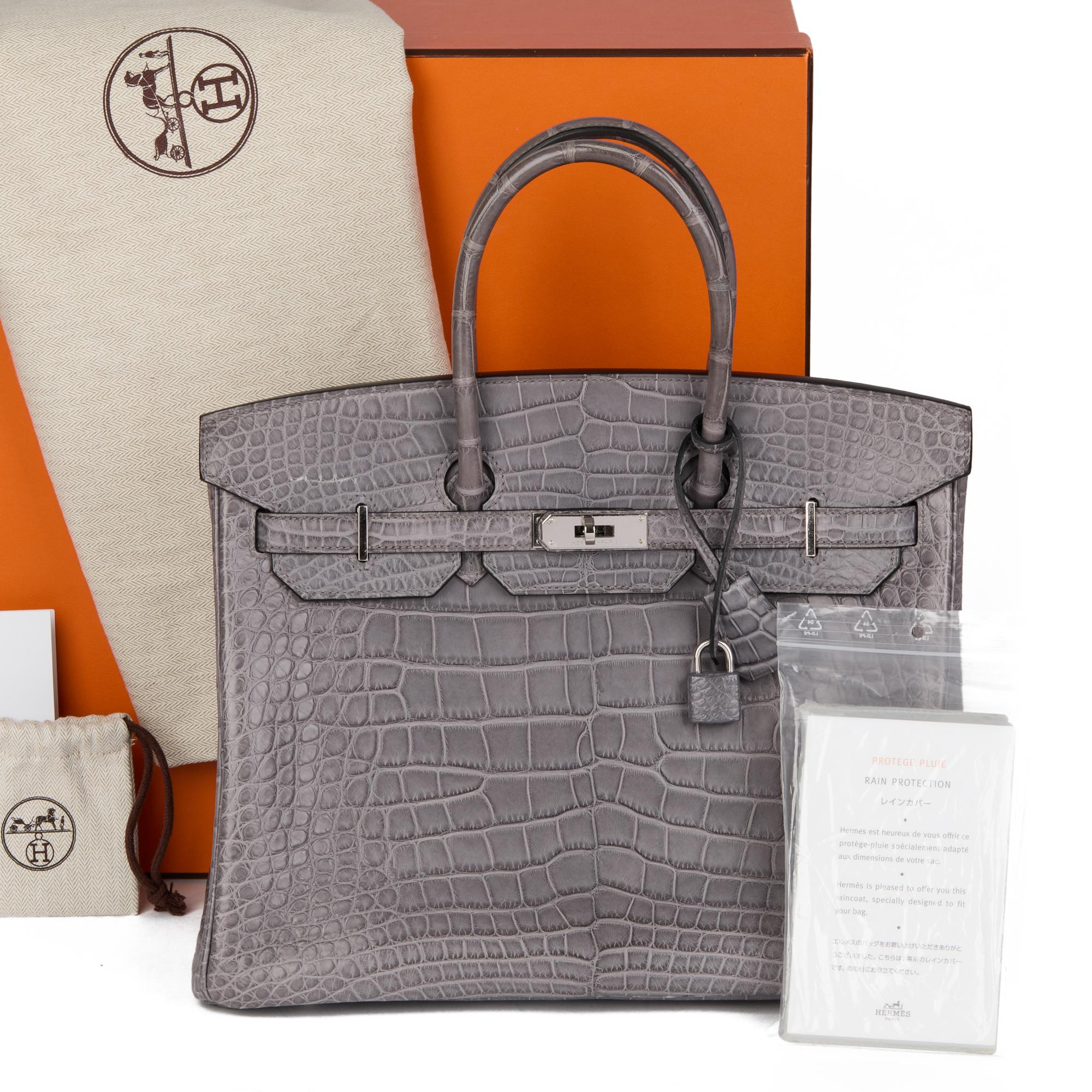 Birkin HERMÈS Gris París Piel de Aligátor Mate 35cm en venta 8