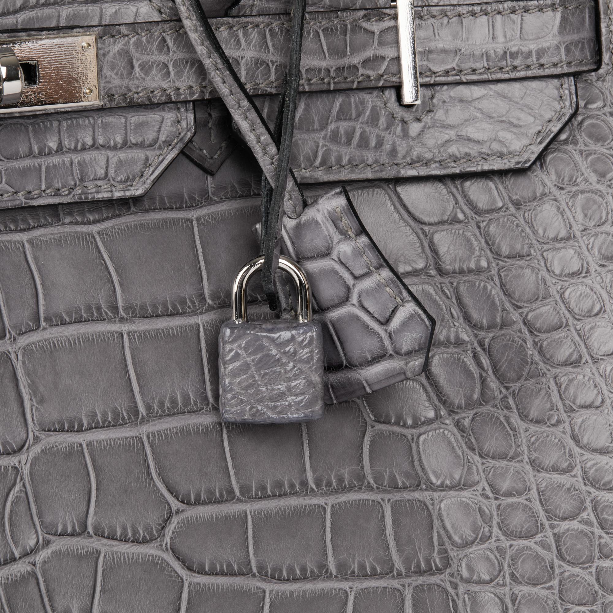 Birkin HERMÈS Gris París Piel de Aligátor Mate 35cm en Excelente estado para la venta en Bishop's Stortford, Hertfordshire