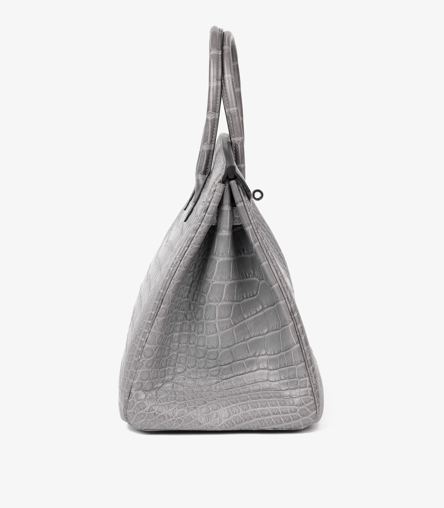 HERMÈS Gris Paris Mattes Alligatorleder Birkin 35cm im Zustand „Hervorragend“ im Angebot in Bishop's Stortford, Hertfordshire