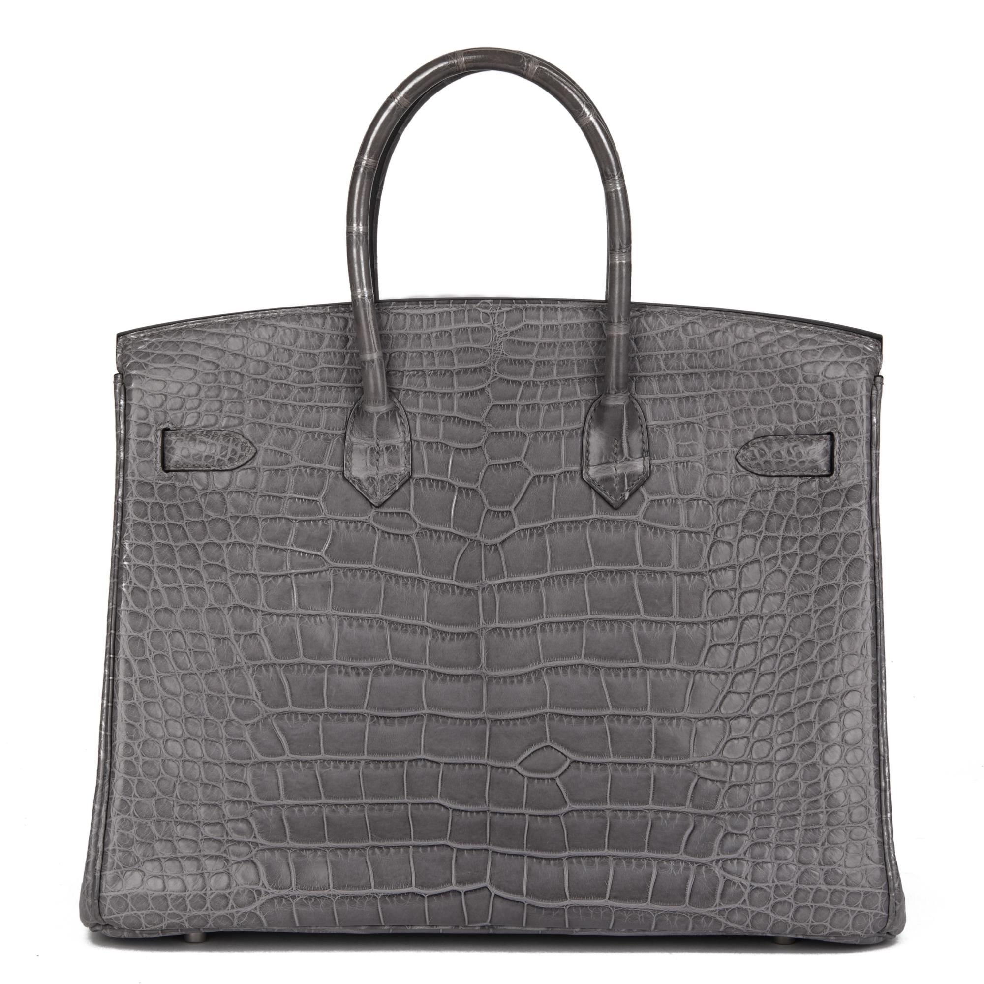 Birkin HERMÈS Gris París Piel de Aligátor Mate 35cm en venta 1
