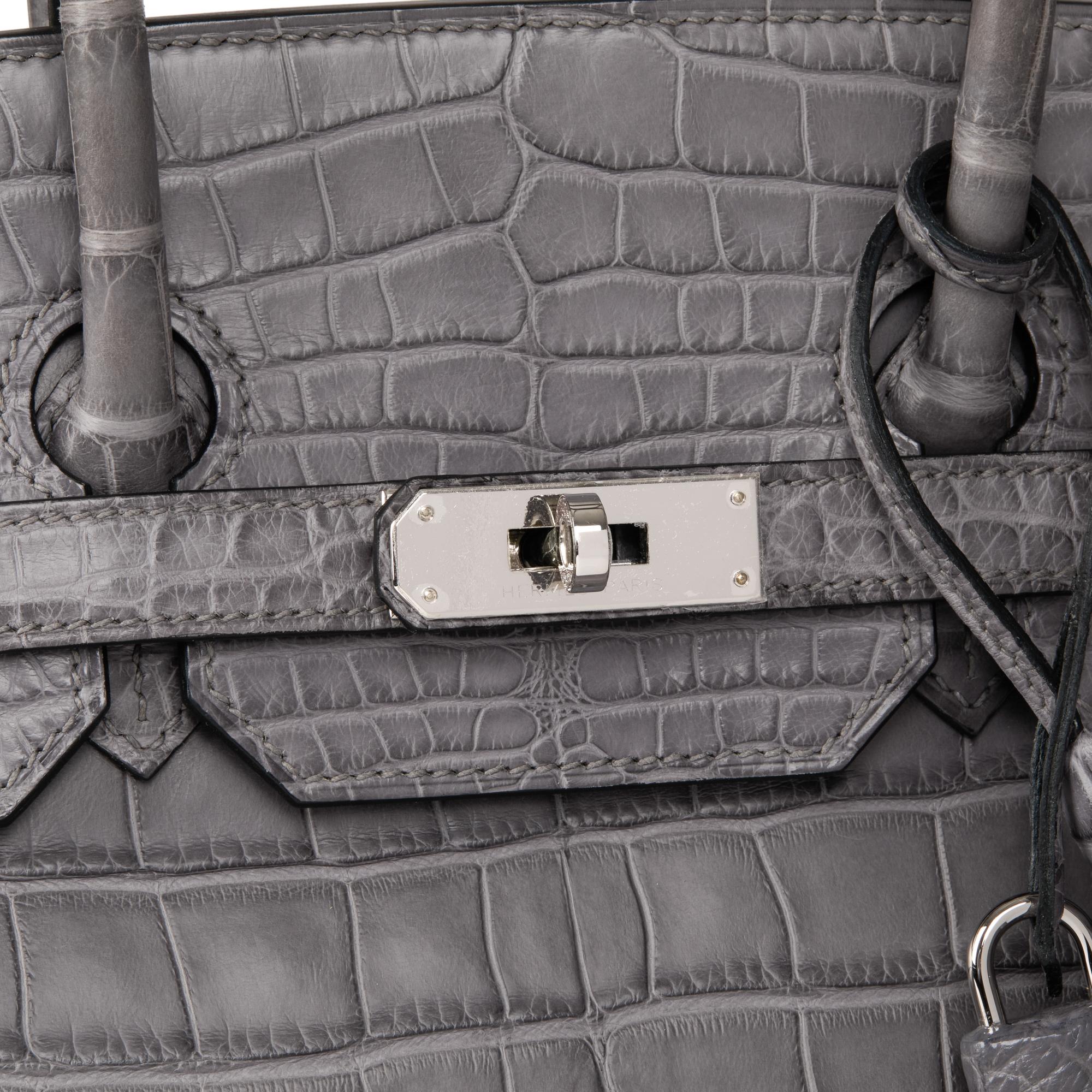 Birkin HERMÈS Gris París Piel de Aligátor Mate 35cm en venta 4