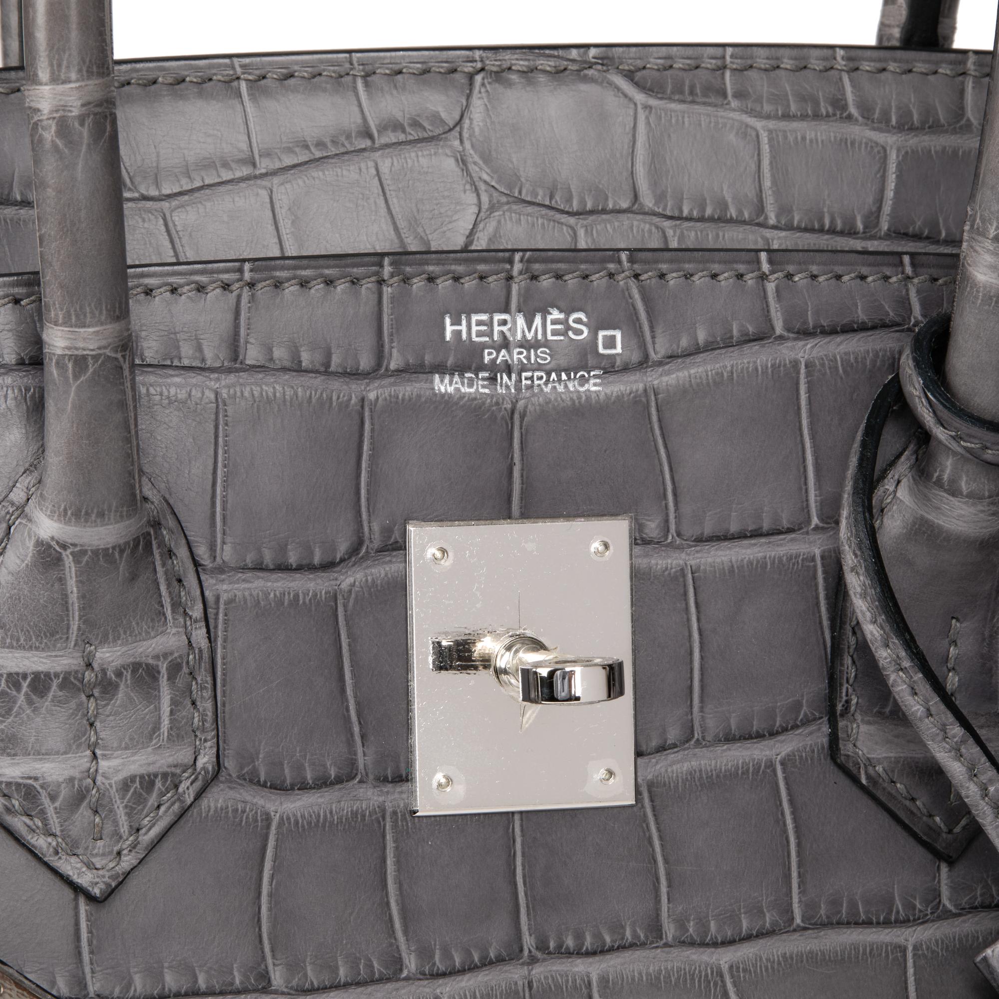 HERMÈS Gris Paris Matte Alligator Leather Birkin 35cm 1