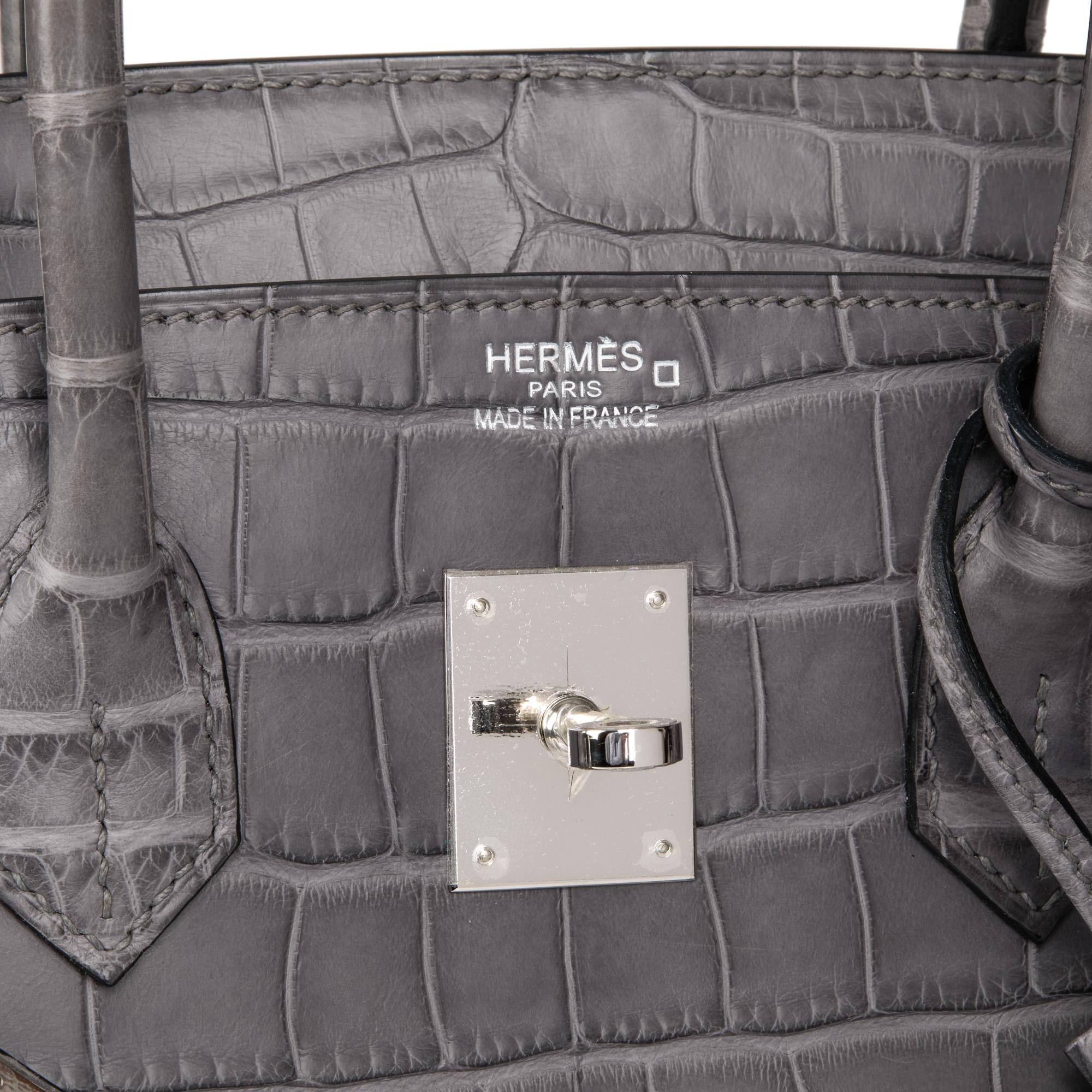 Birkin HERMÈS Gris París Piel de Aligátor Mate 35cm en venta 5