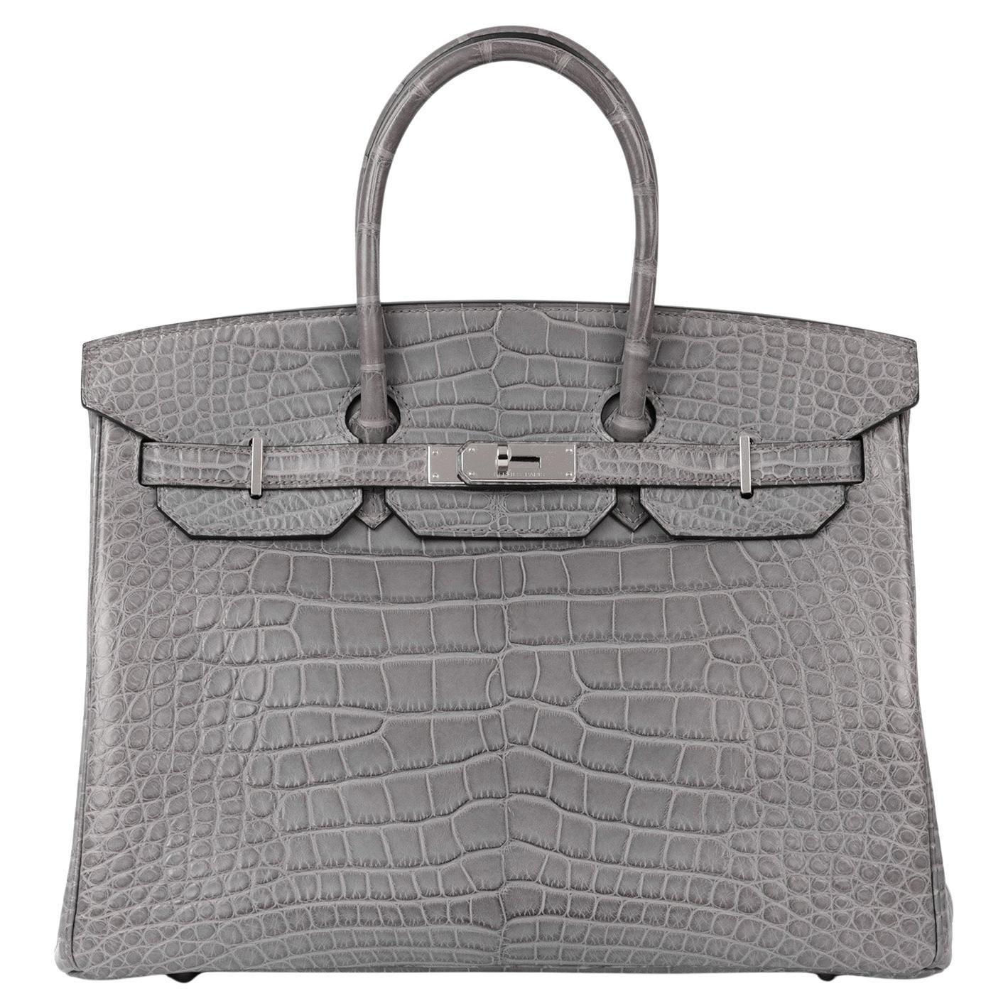 HERMÈS Gris Paris Matte Alligator Leather Birkin 35cm