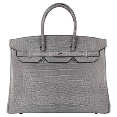 HERMÈS Gris Paris Matte Alligator Leather Birkin 35cm